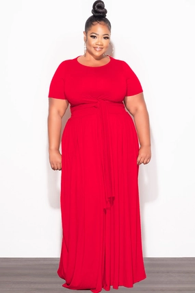 Final Sale Plus Size 2pc Short Sleeve Tie Top and Skirt Set in Red Water-resistant Day-to-Day Wear