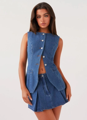 Breathable Weave Fabric Ashlyn Denim Mini Skirt - Indigo