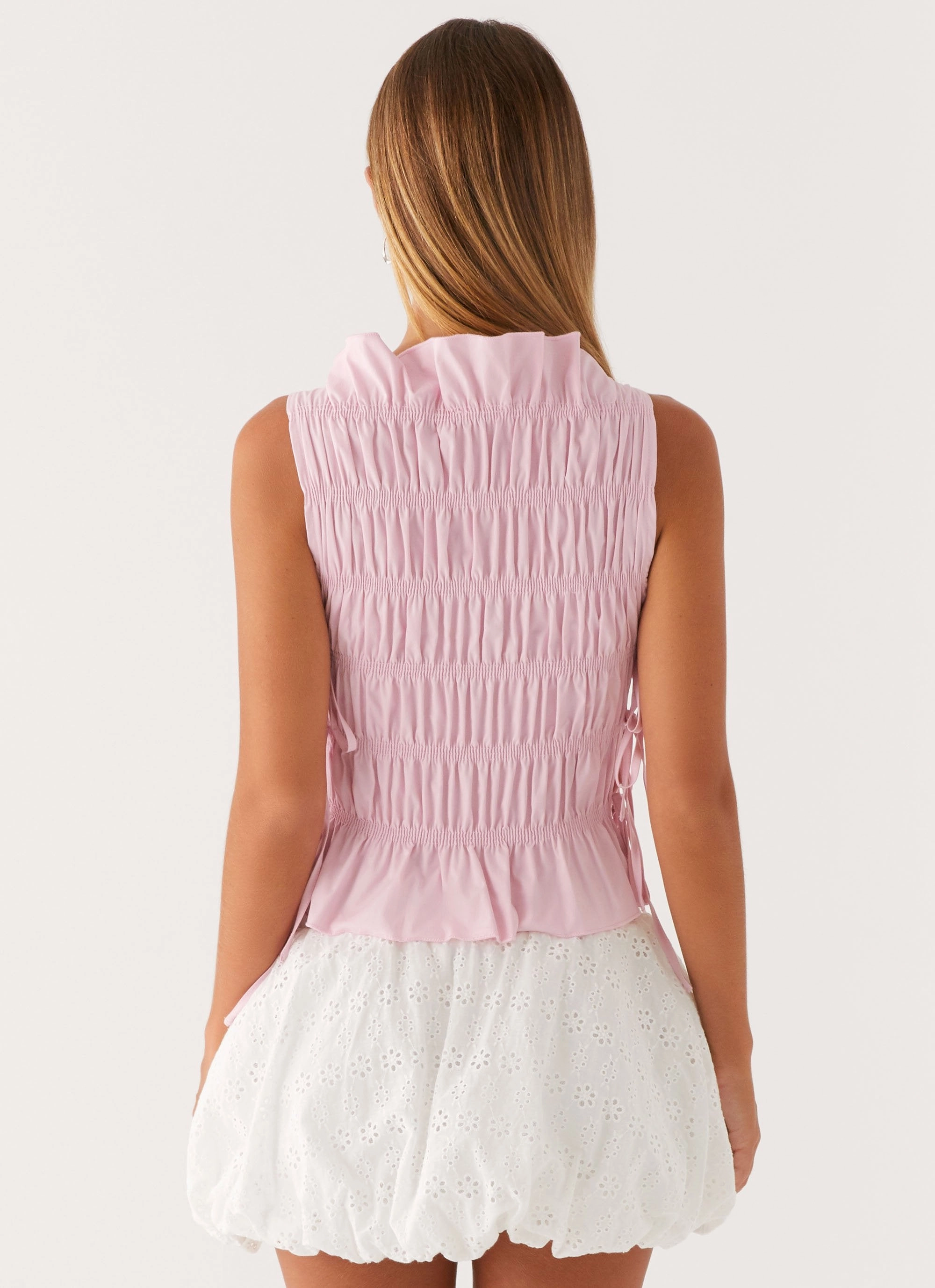 Elastic Edge Binding Alysa Shirred Top - Pink
