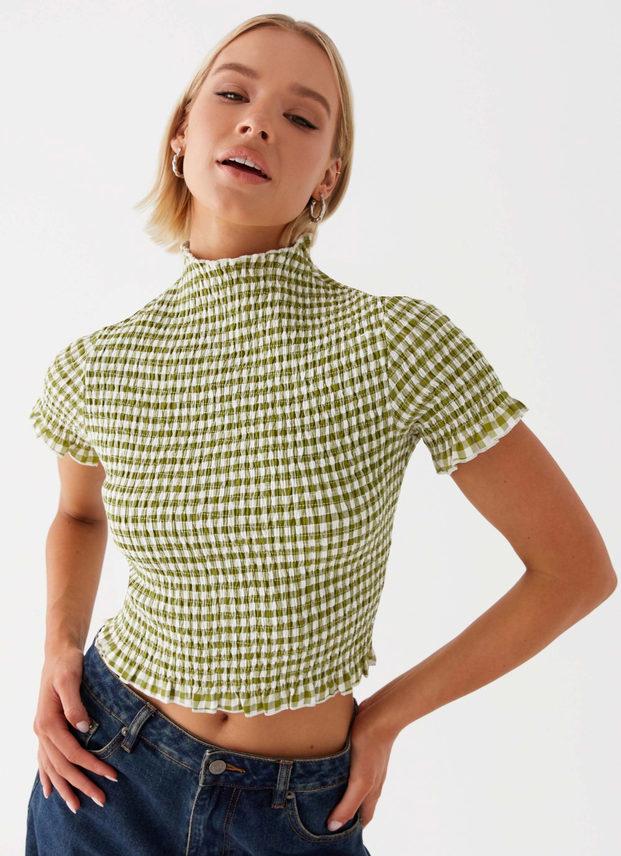 HighDurabilityWeave Cleo Tee - Khaki Gingham