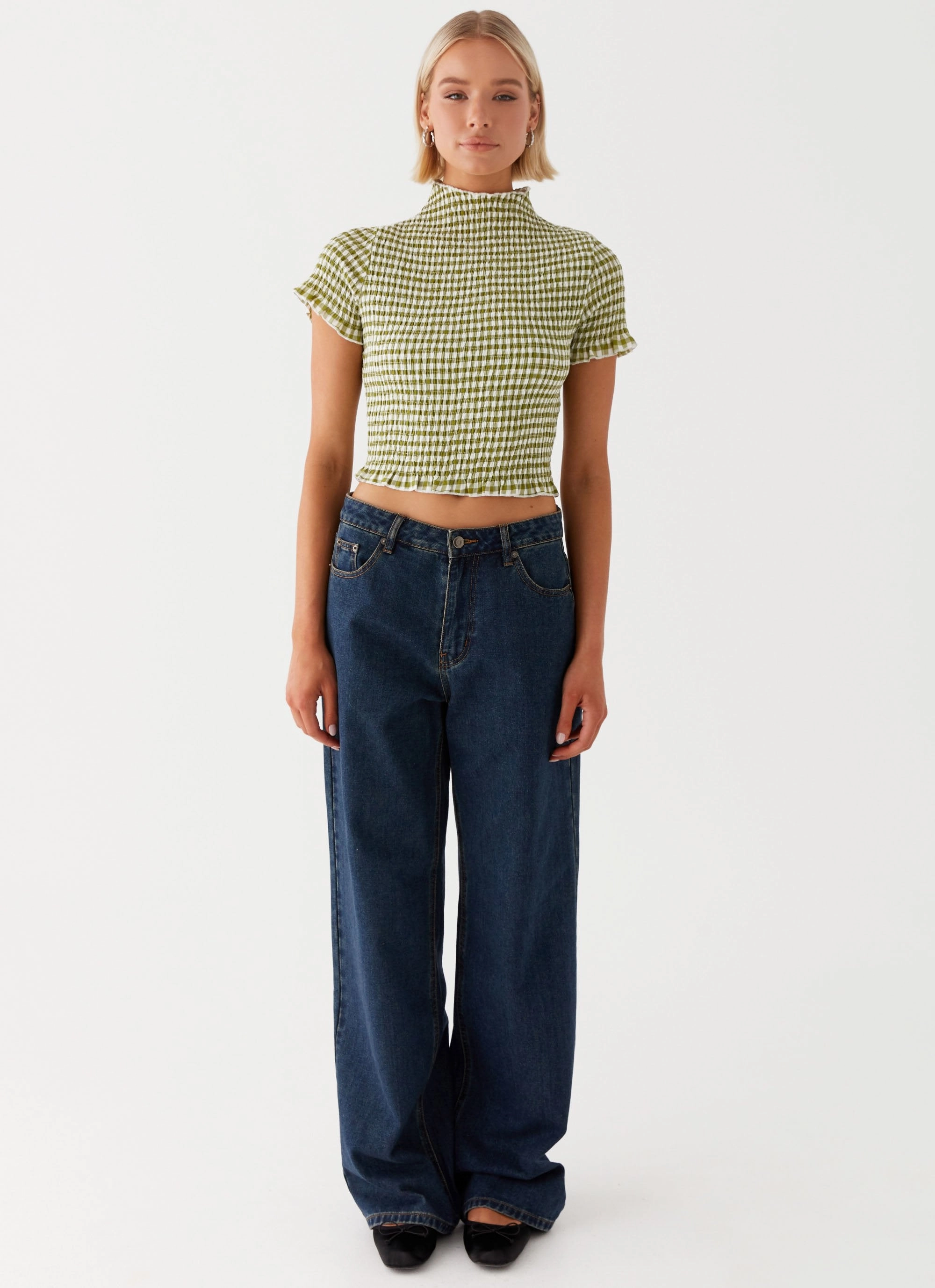 Recycled Polyester Fabric Moisture Wicking Material Cleo Tee - Khaki Gingham