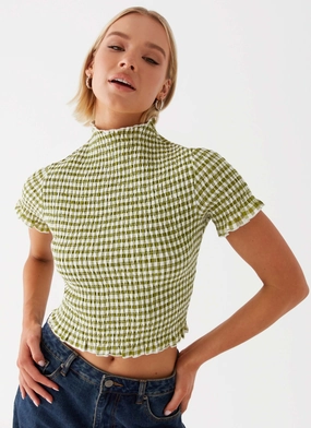 HighDurabilityWeave Cleo Tee - Khaki Gingham