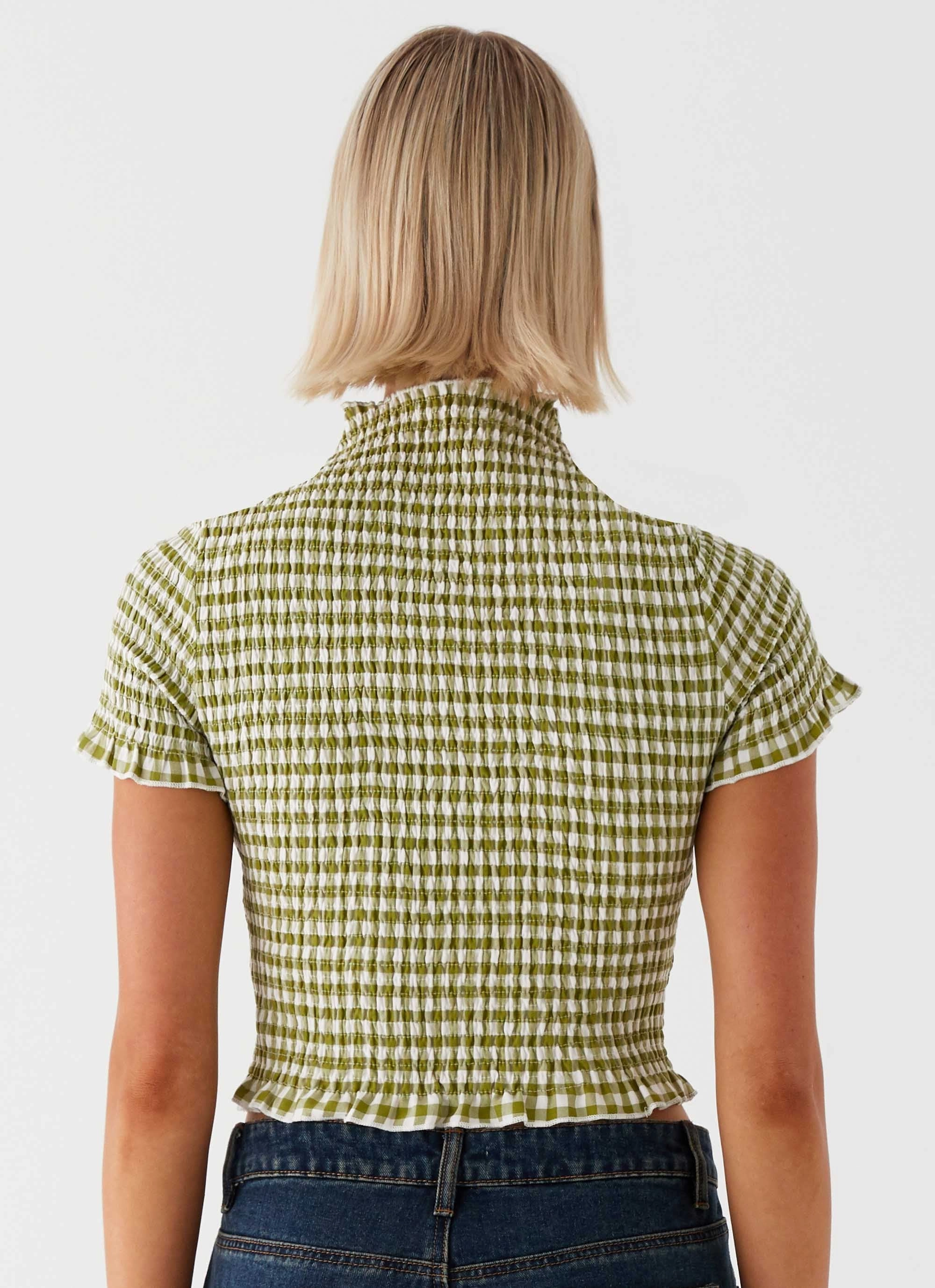 Fleece Pullover Cleo Tee - Khaki Gingham
