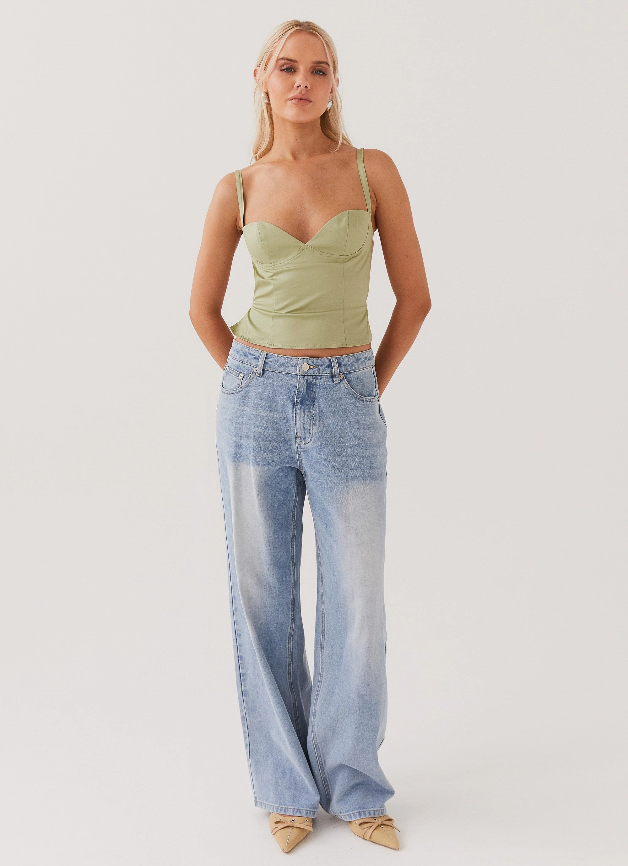 FlexibleWaistband Durable Binding Naomi Backless Top - Sage