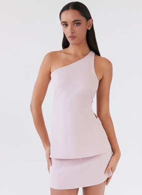 Zeina One Shoulder Top - Pink VNeck Style Antimicrobial Finish