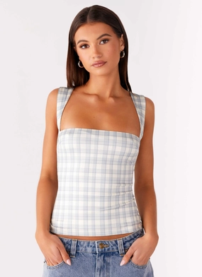 No Drama Strap Top - Grey Check WrinkleFree Weaving Microfiber Material