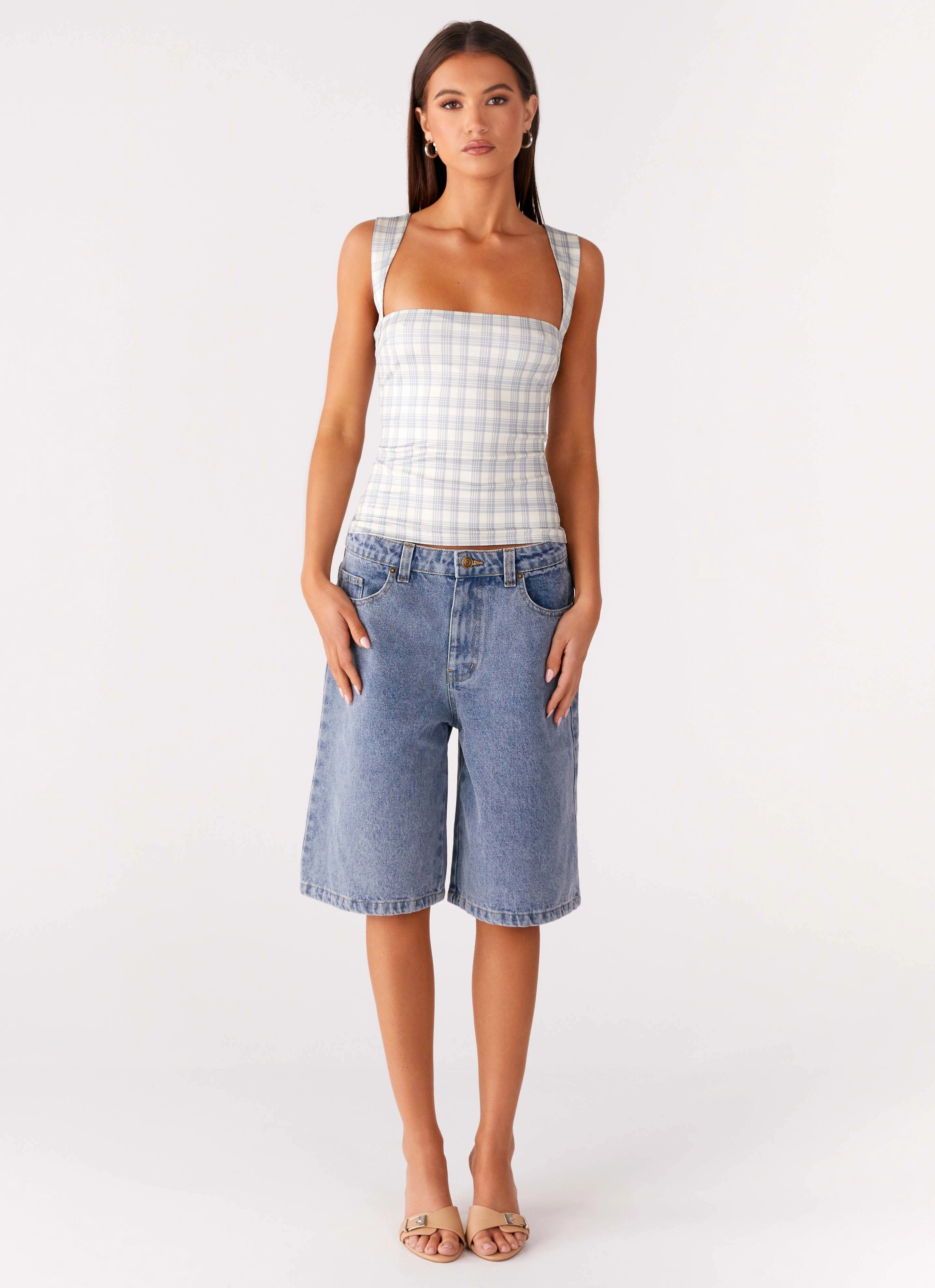 No Drama Strap Top - Grey Check EcoFriendly Manufacturing