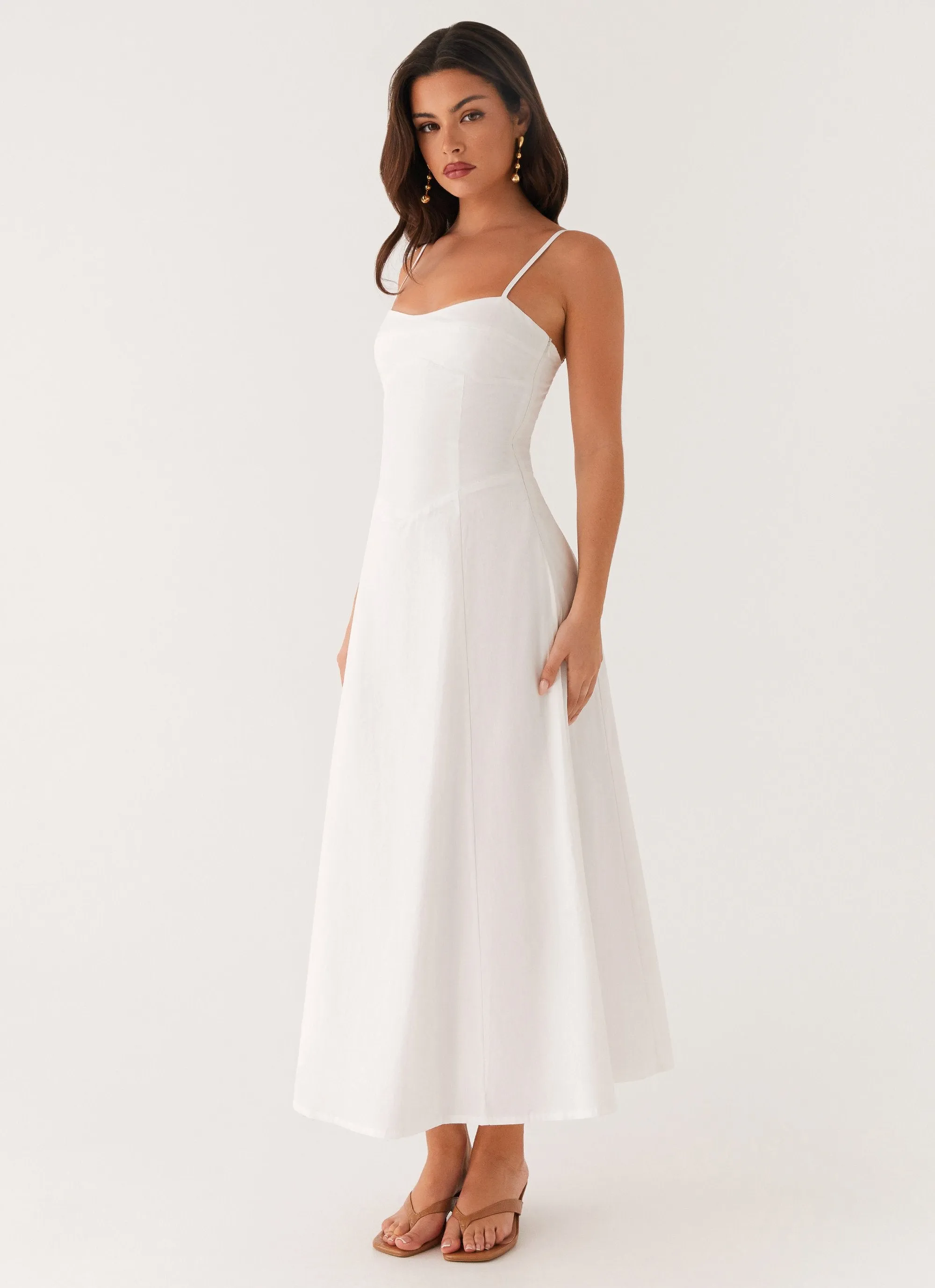 Noosa Midi Dress - White Nordic Plain Timeless Beauty