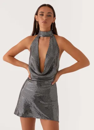 Nora Sequin Cowl Neck Mini Dress - Black Day Ready Form Fitting