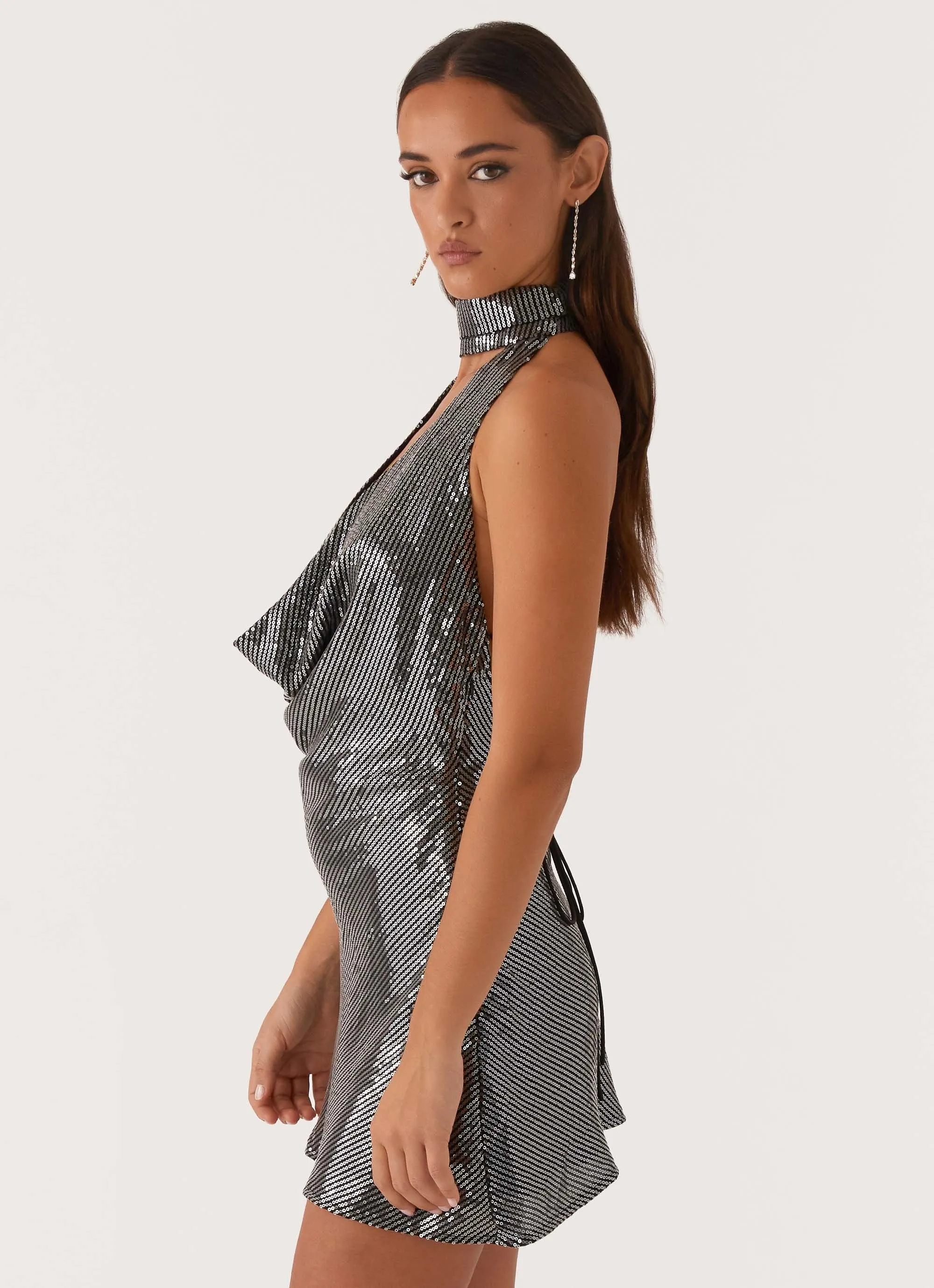 Nora Sequin Cowl Neck Mini Dress - Black Piped-Edge Fit for All Seasons