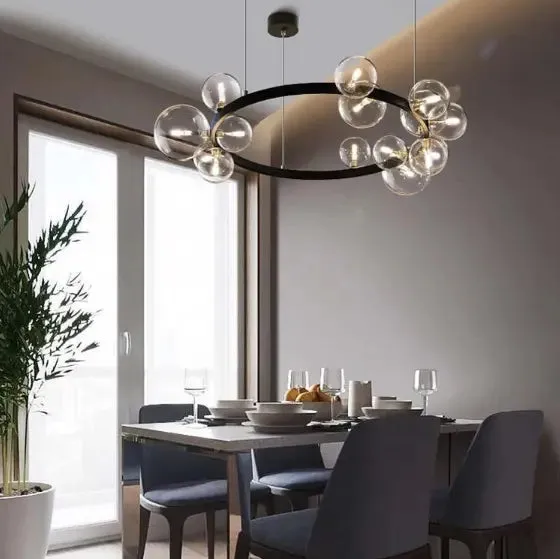 Nordic Living Room Lamp Simple Wind Magic Beans Molecular Bubble Lamp Bedroom Lamp Restaurant Glass Ball Chandelier Black Iron