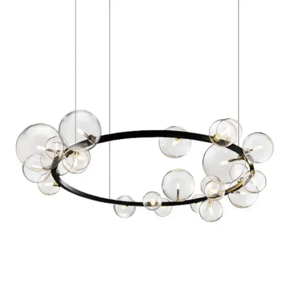 Nordic Living Room Lamp Simple Wind Magic Beans Molecular Bubble Lamp Bedroom Lamp Restaurant Glass Ball Chandelier Black Iron