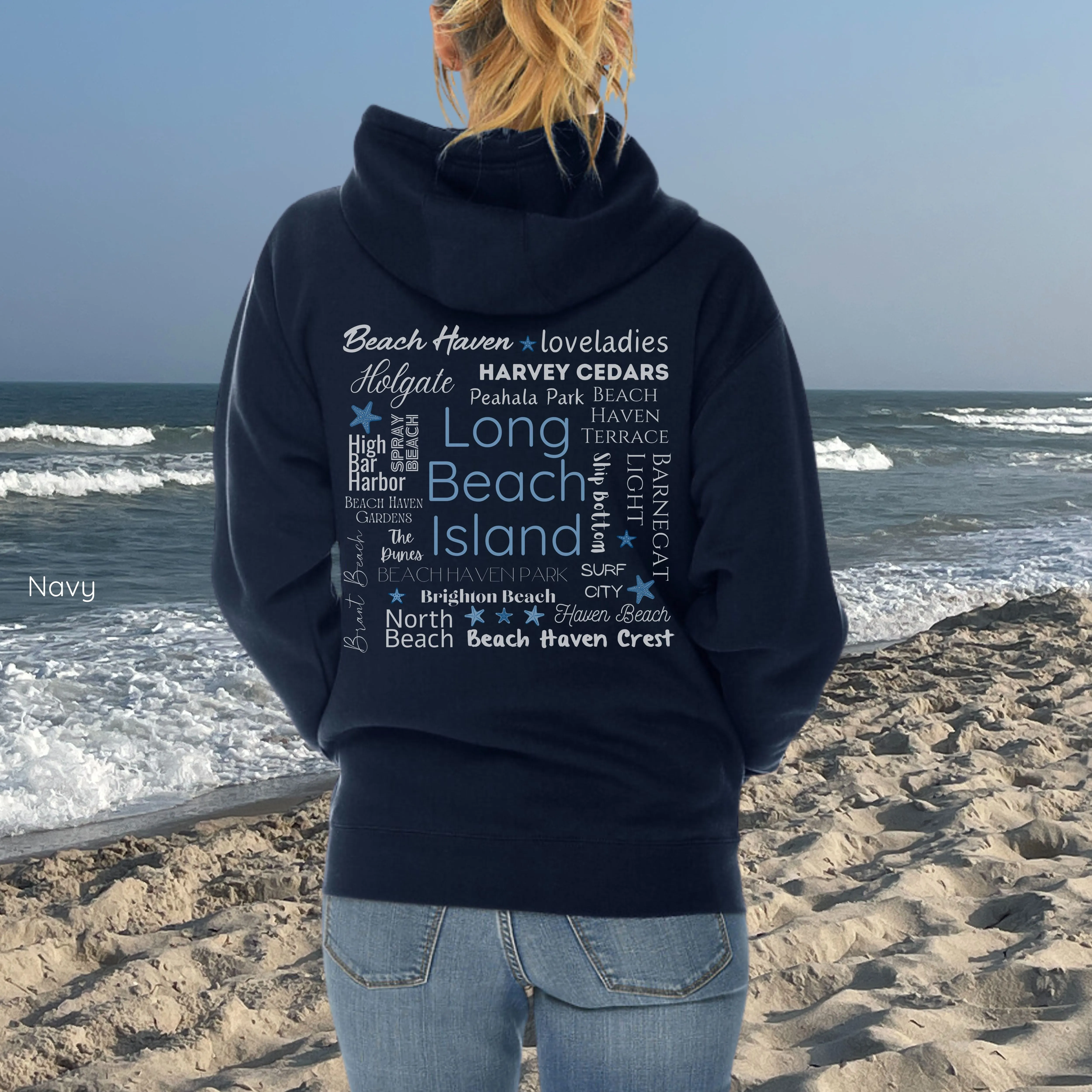 North to South Full Zip Hoodie, Long Beach Island