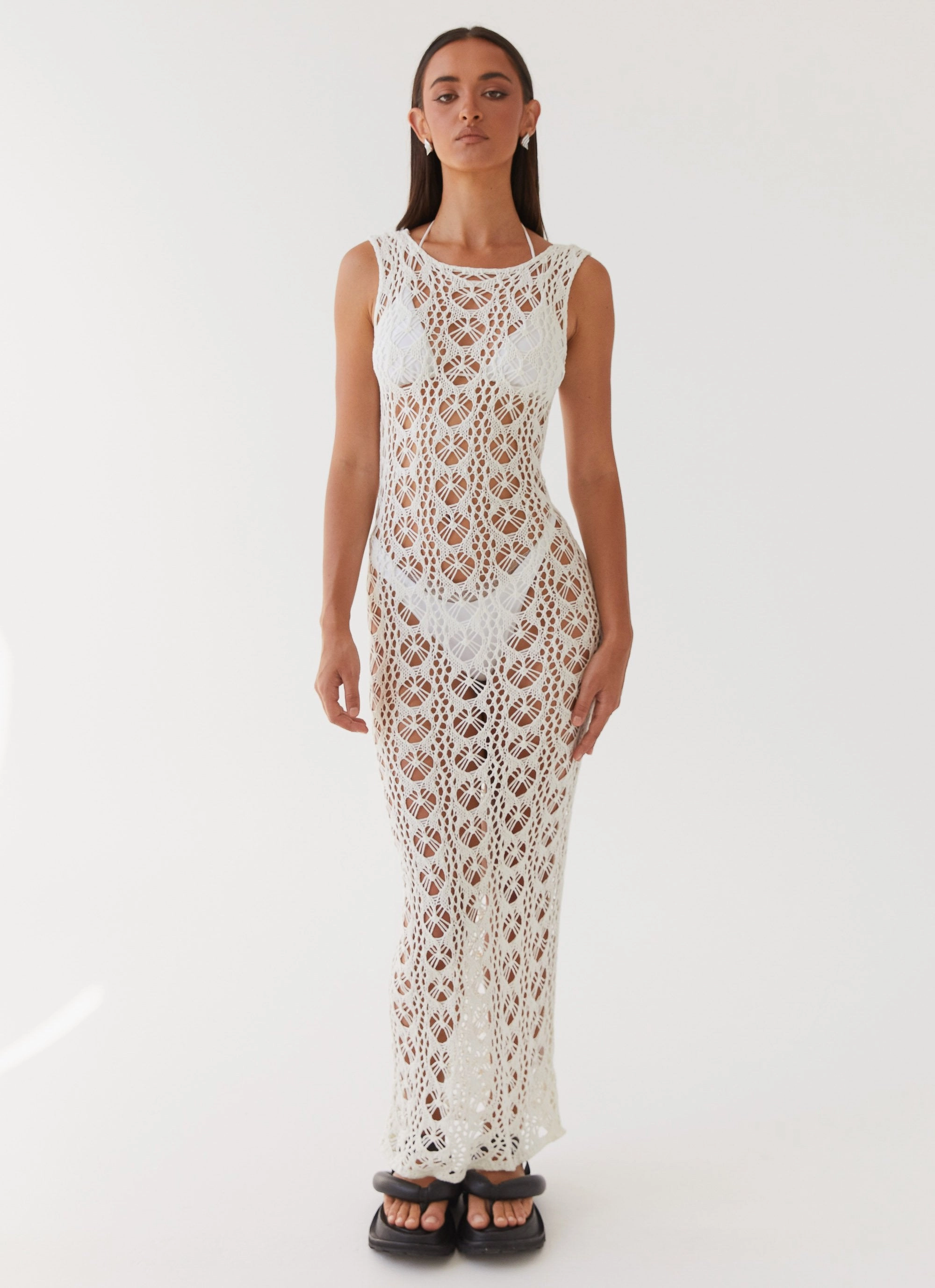 Tarlisa Crochet Maxi Dress - Cream Minimal Touch Texture Blend