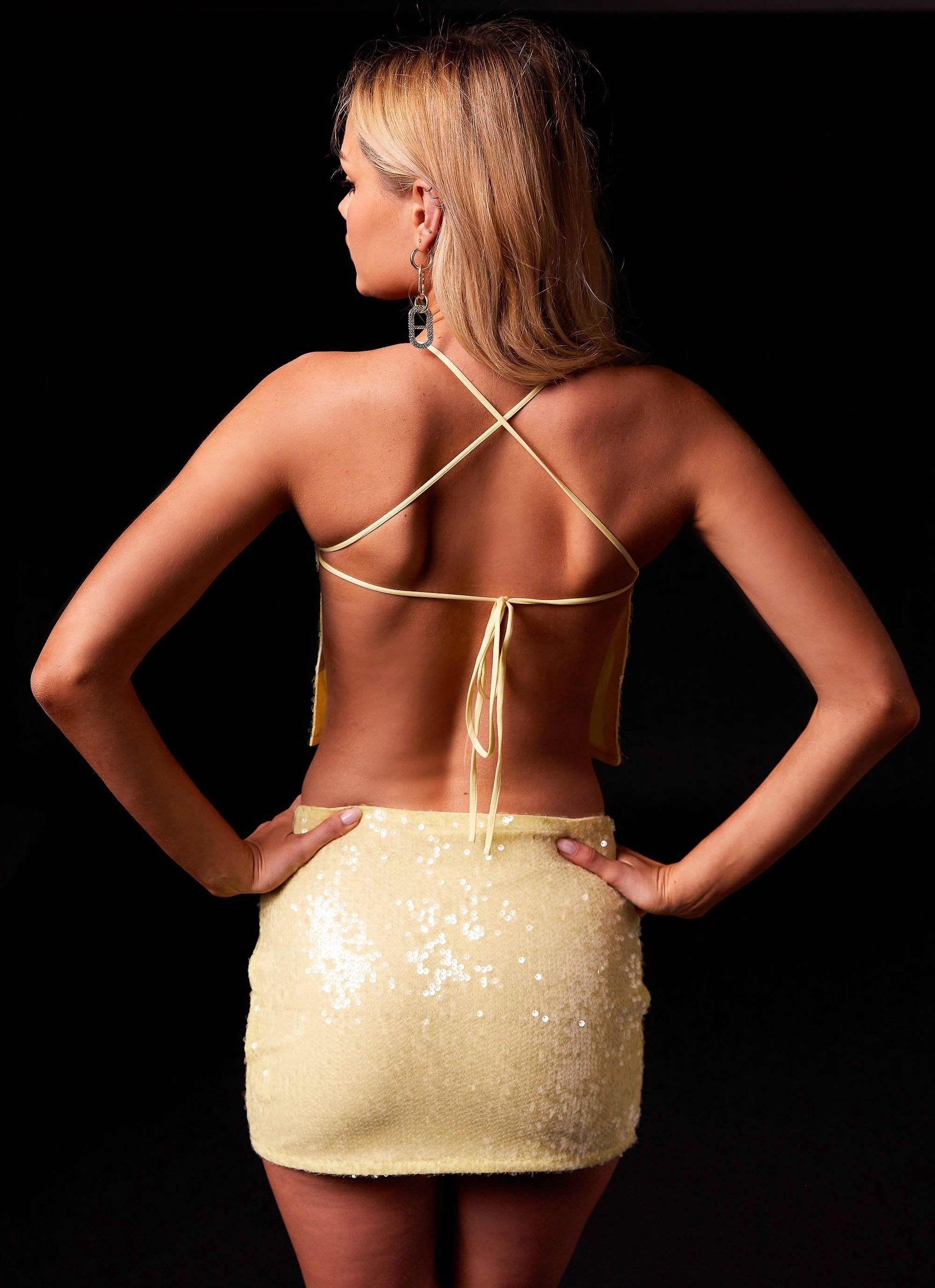Nostalgic Nights Sequin Top - Lemon Spritz Structured Shoulder EasyCareFabric