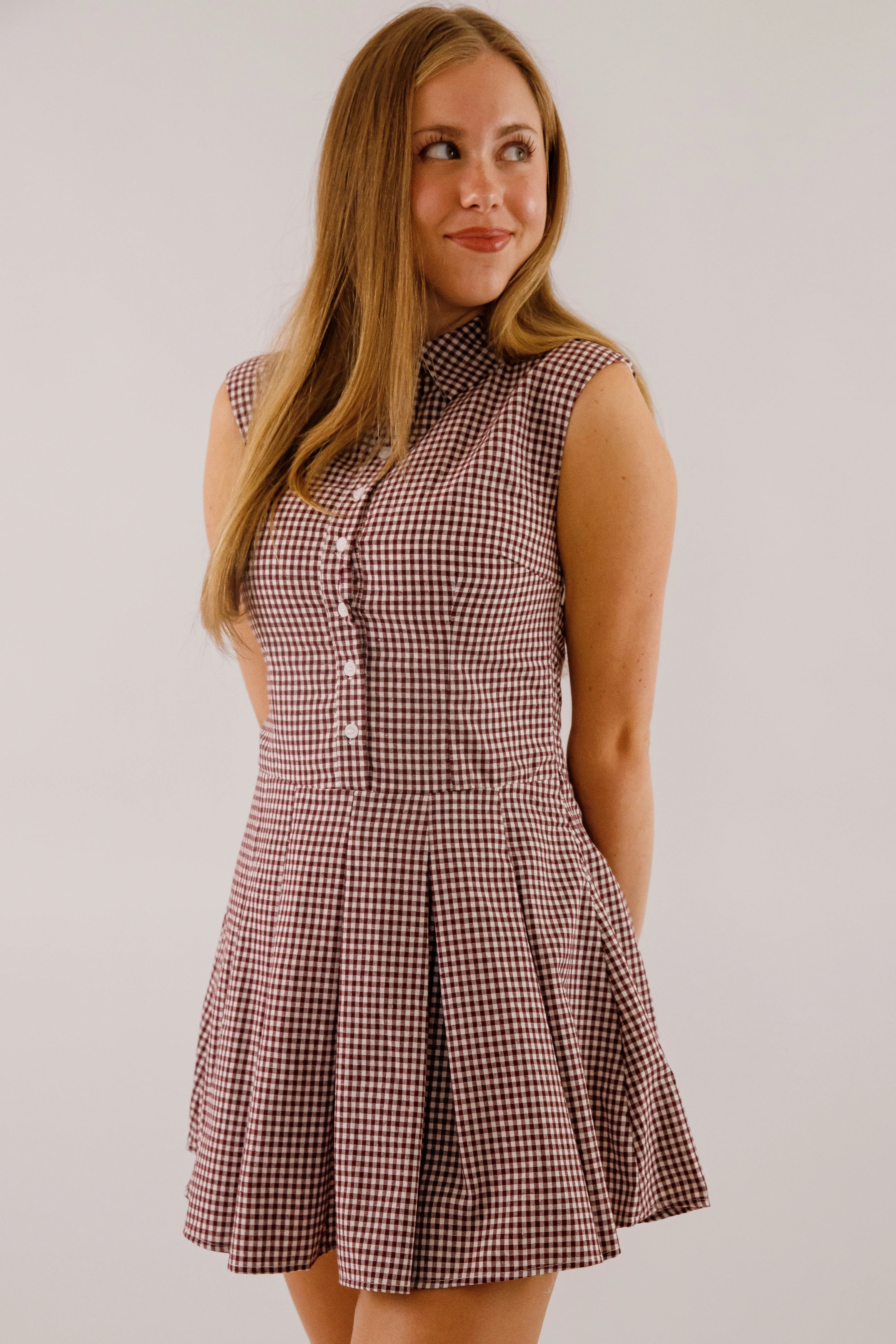 Work Ease Not In My Nature Dress-Maroon Gingham