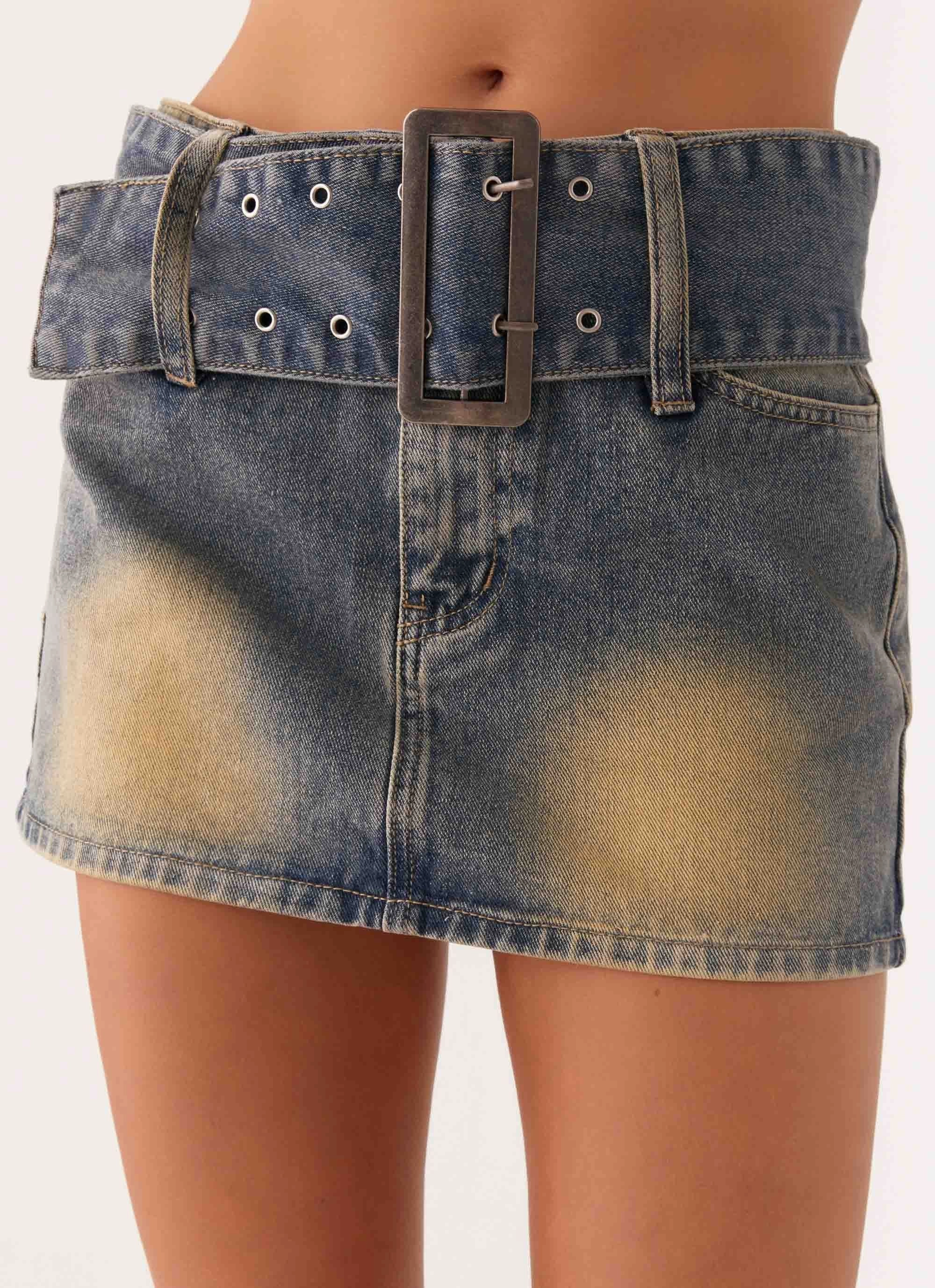 Not Like Us Denim Mini Skirt - Vintage Flattering Design EcoFriendlyMaterial