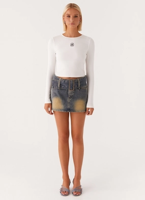 Not Like Us Denim Mini Skirt - Vintage Durable Waistband