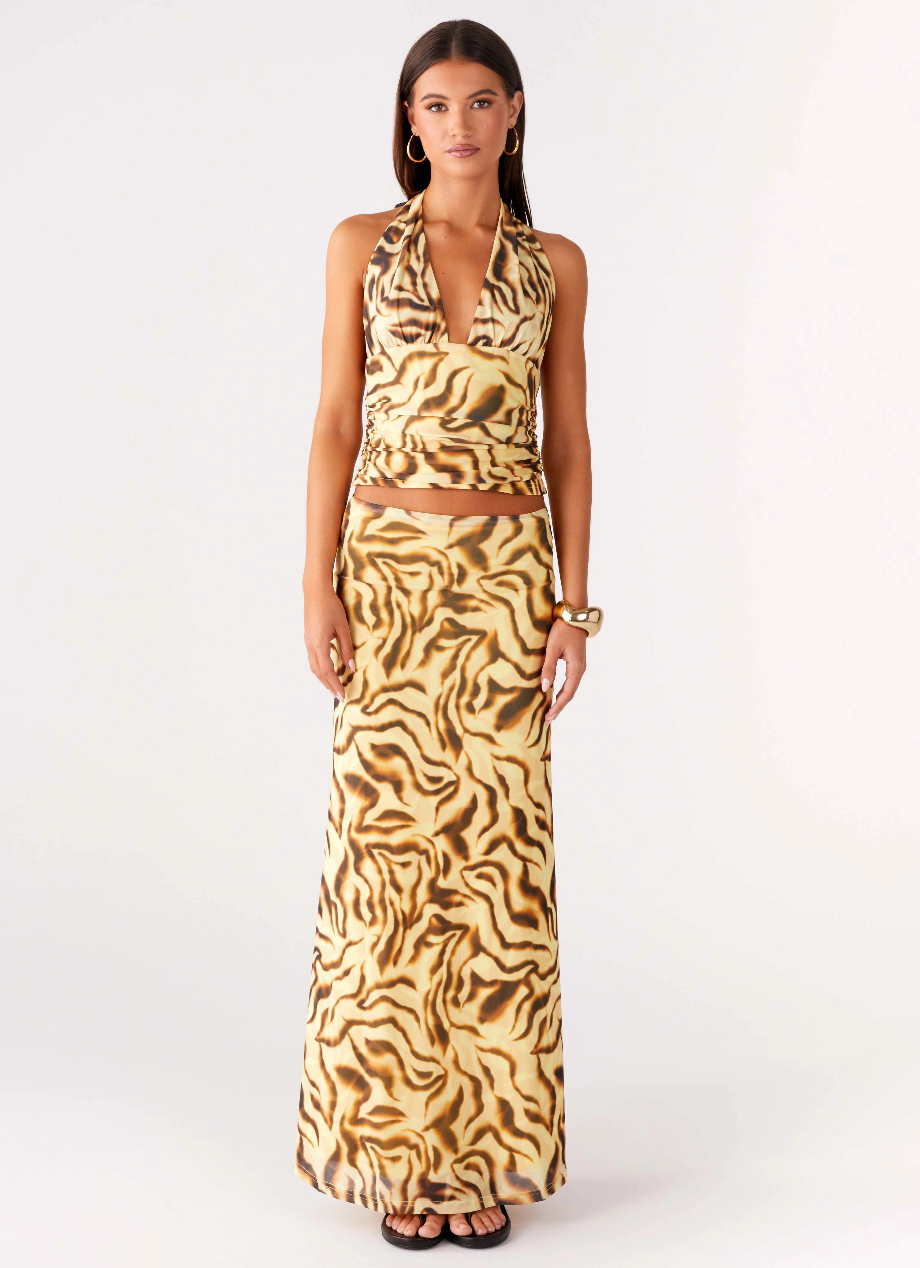 Wrinkle Resistant Weave AntiMicrobialLining Not My Problem Hater Neck Top - Yellow Zebra