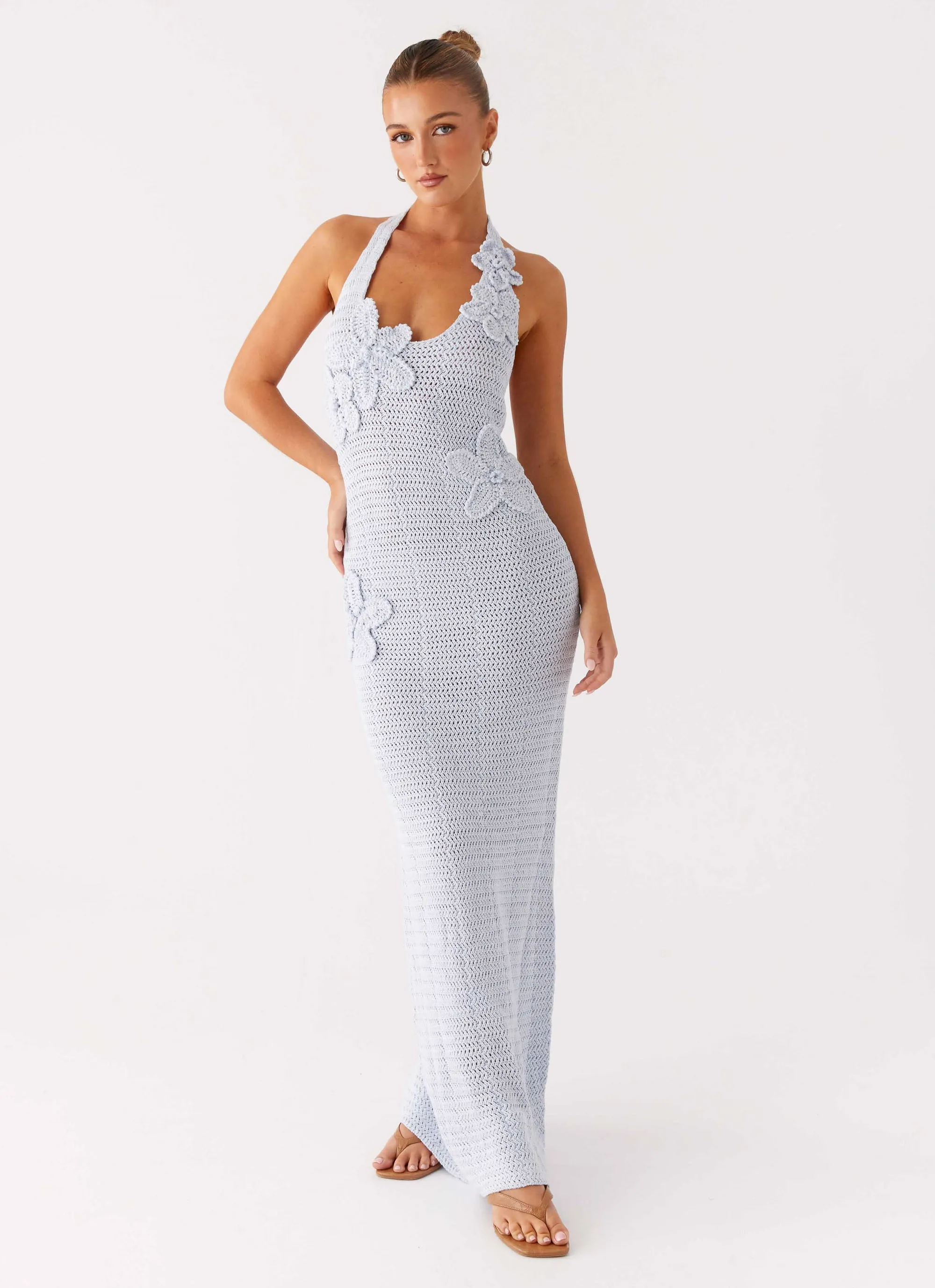 Novalee Flower Crochet Maxi Dress - Blue Trendy Cut