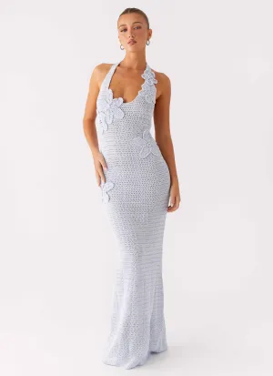 Novalee Flower Crochet Maxi Dress - Blue Layered Fit Easy Fit