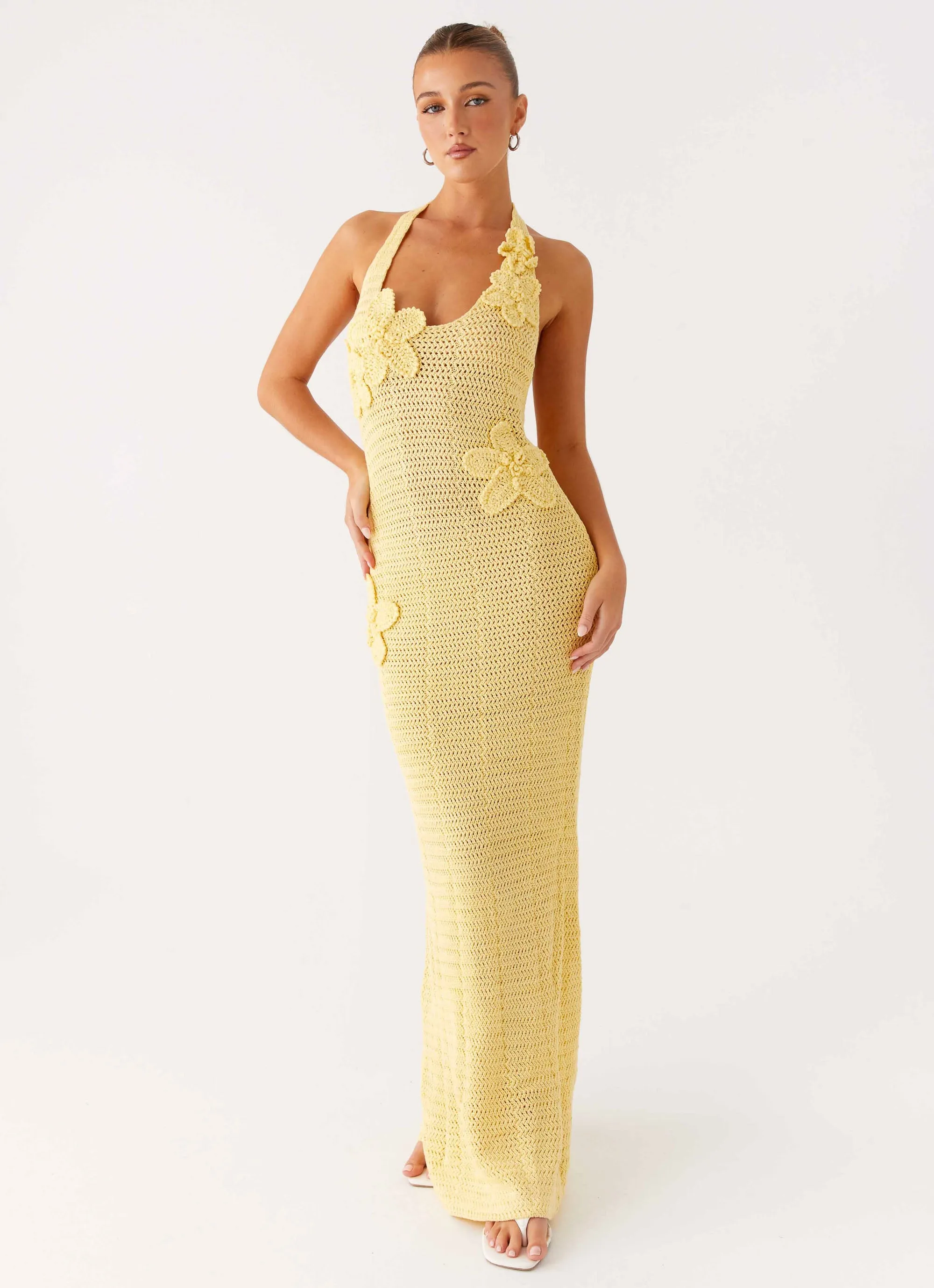 Urban Classic Inner Glow Novalee Flower Crochet Maxi Dress - Yellow
