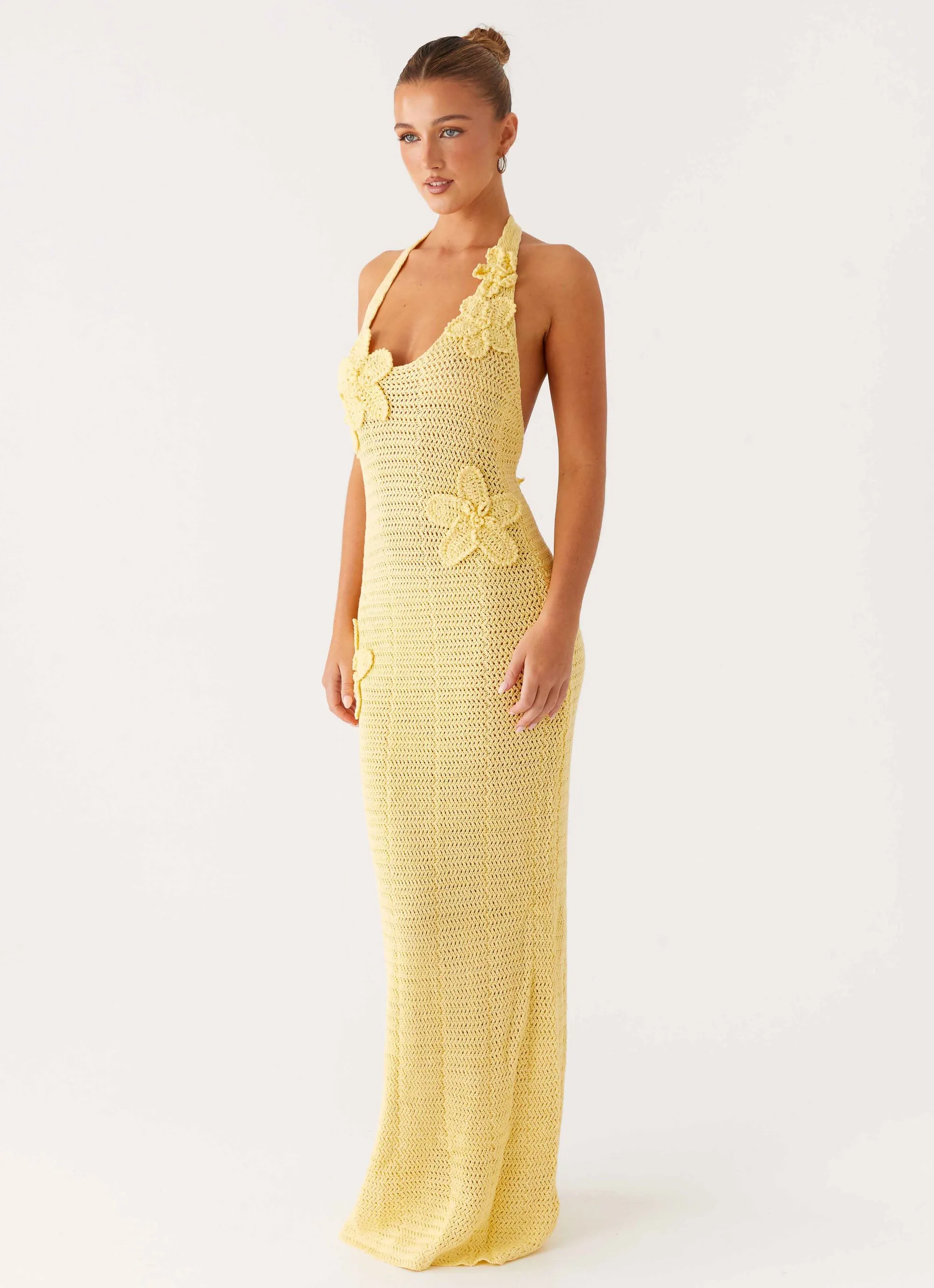 Novalee Flower Crochet Maxi Dress - Yellow Polite Color Casual Silhouette
