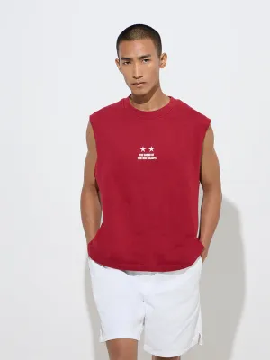 Nuon Red Text Printed Relaxed-Fit Cotton T-Shirt