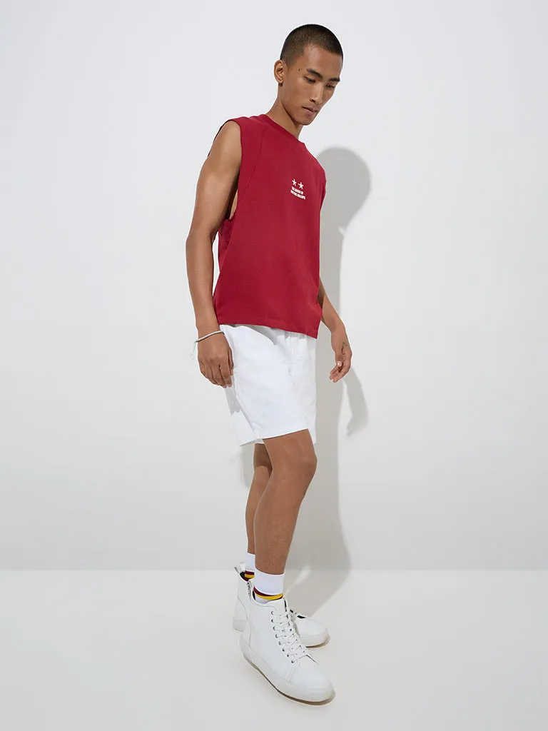 Nuon Red Text Printed Relaxed-Fit Cotton T-Shirt