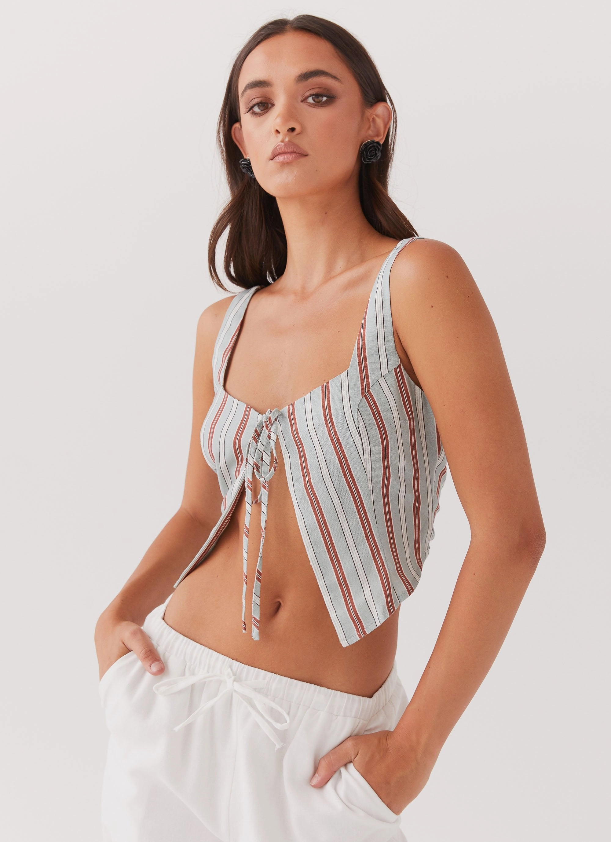 Oasis Dreams Linen Tie Top - Coastal Stripe EcoCertified Material