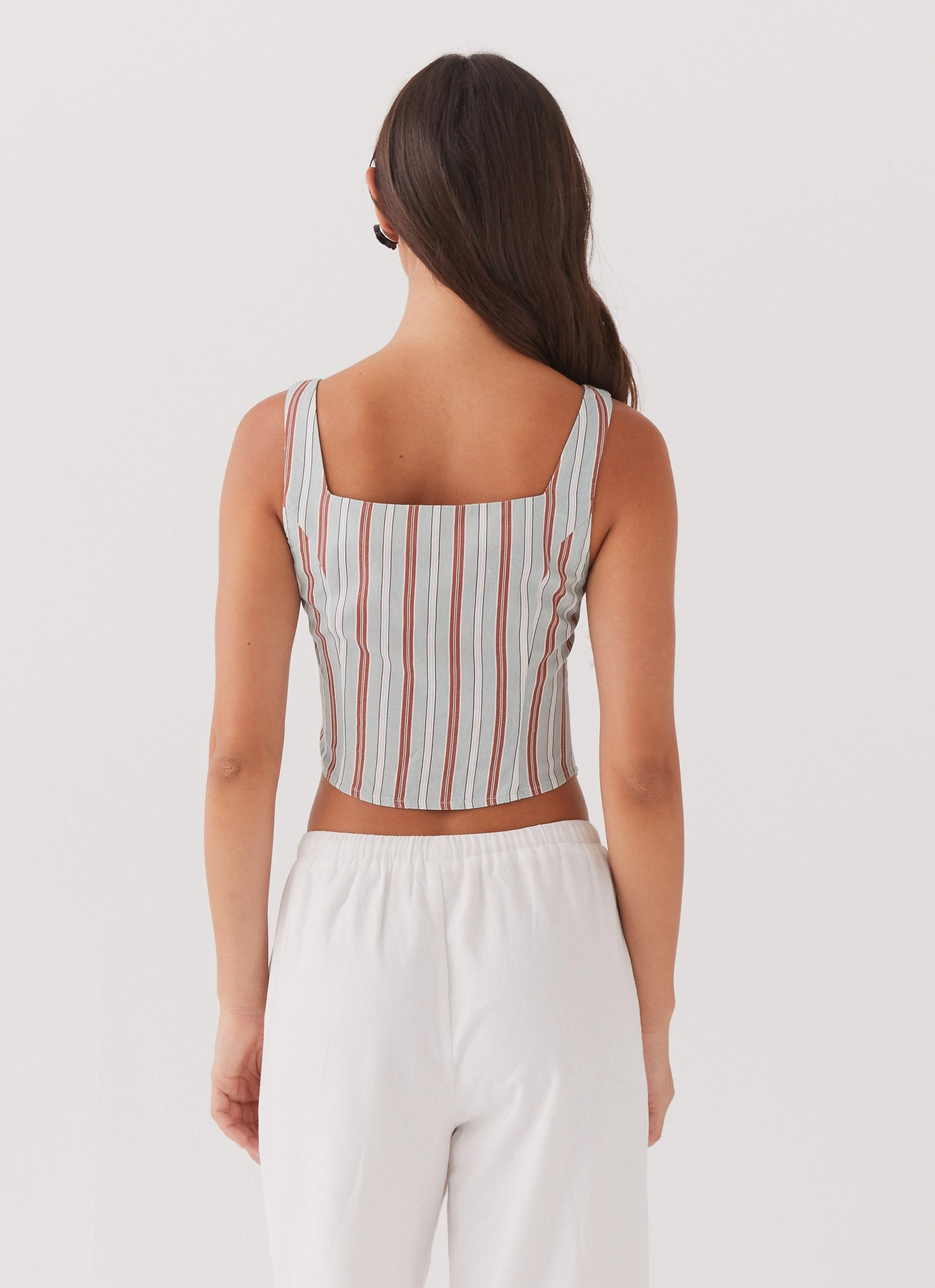 Oasis Dreams Linen Tie Top - Coastal Stripe QuickDry Texture ShockAbsorbing