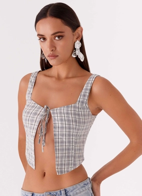 Oasis Dreams Tie Top - Check HiddenPocket Elasticized Waistband