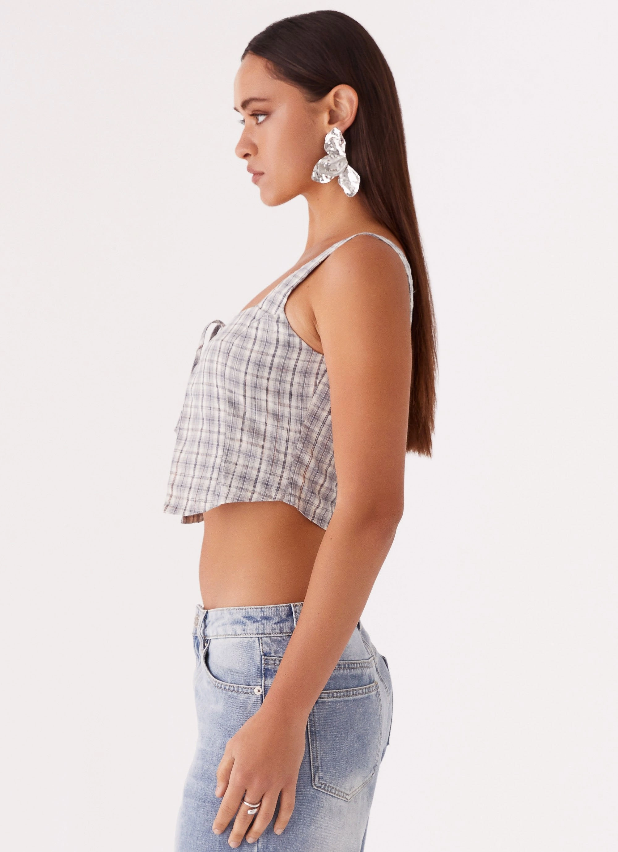 Oasis Dreams Tie Top - Check YarnDyedFabric Water resistant coating