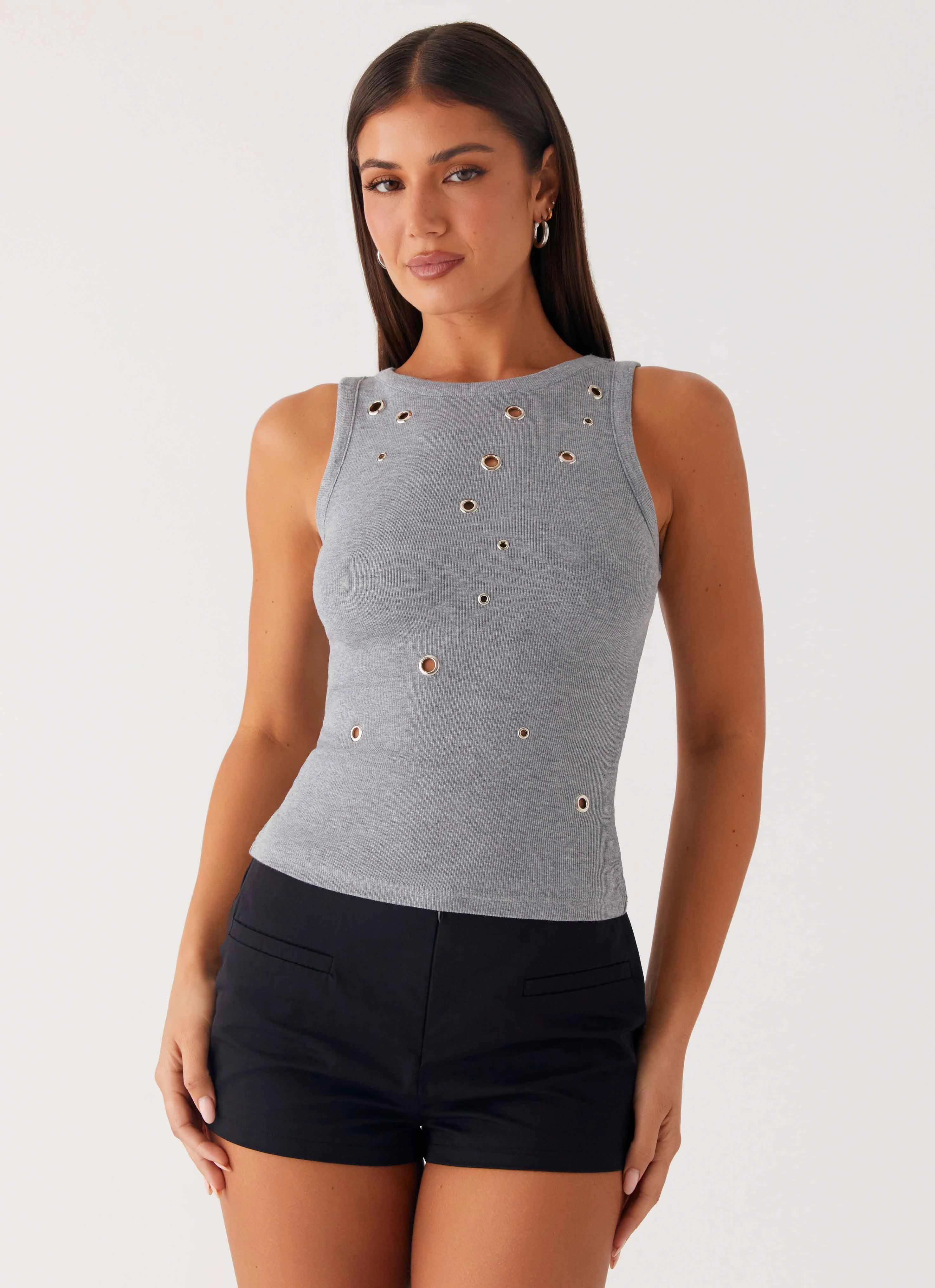 WideNeckline Easy Fit Oblivion Tank Top - Grey