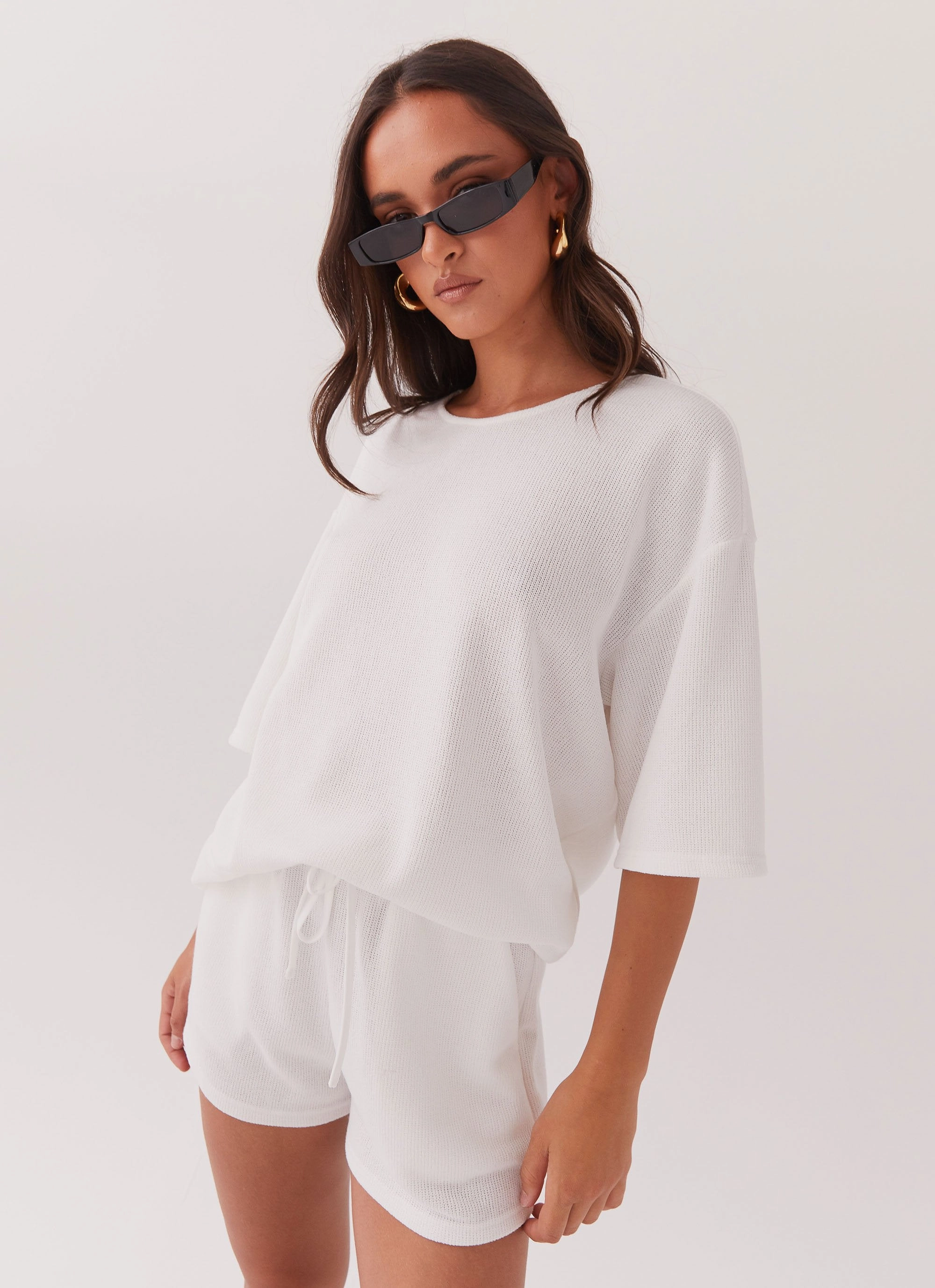 Ocean Waves Knit Shorts - White Tear Resistant Fabric Eco Friendly Dyed Fabric