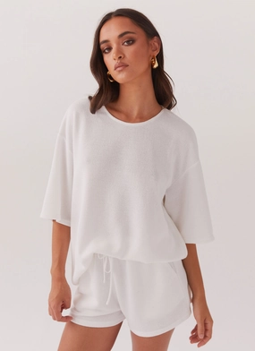 Convertible styles Ocean Waves Oversized Knit Tee - White