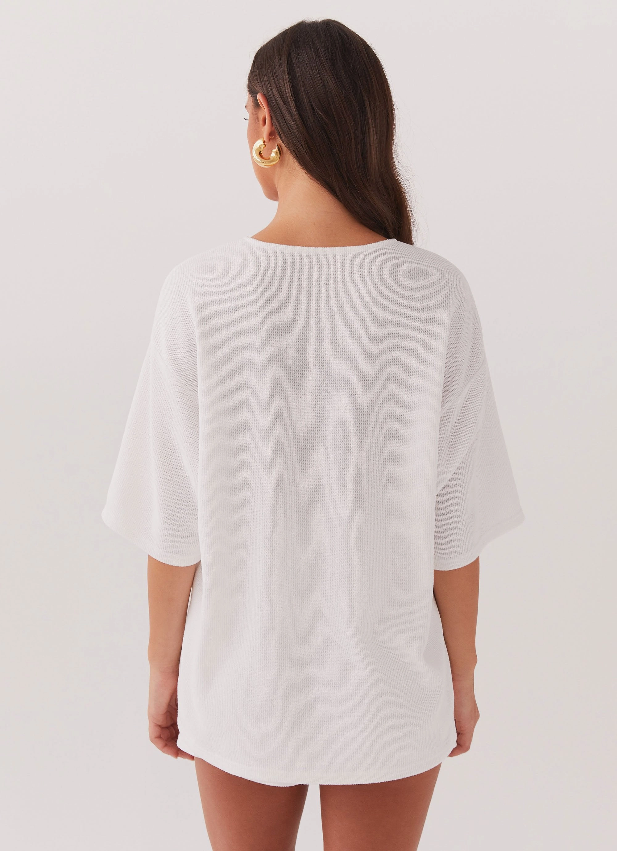 Ocean Waves Oversized Knit Tee - White Flat Lock Stitching WaterRepellentExterior
