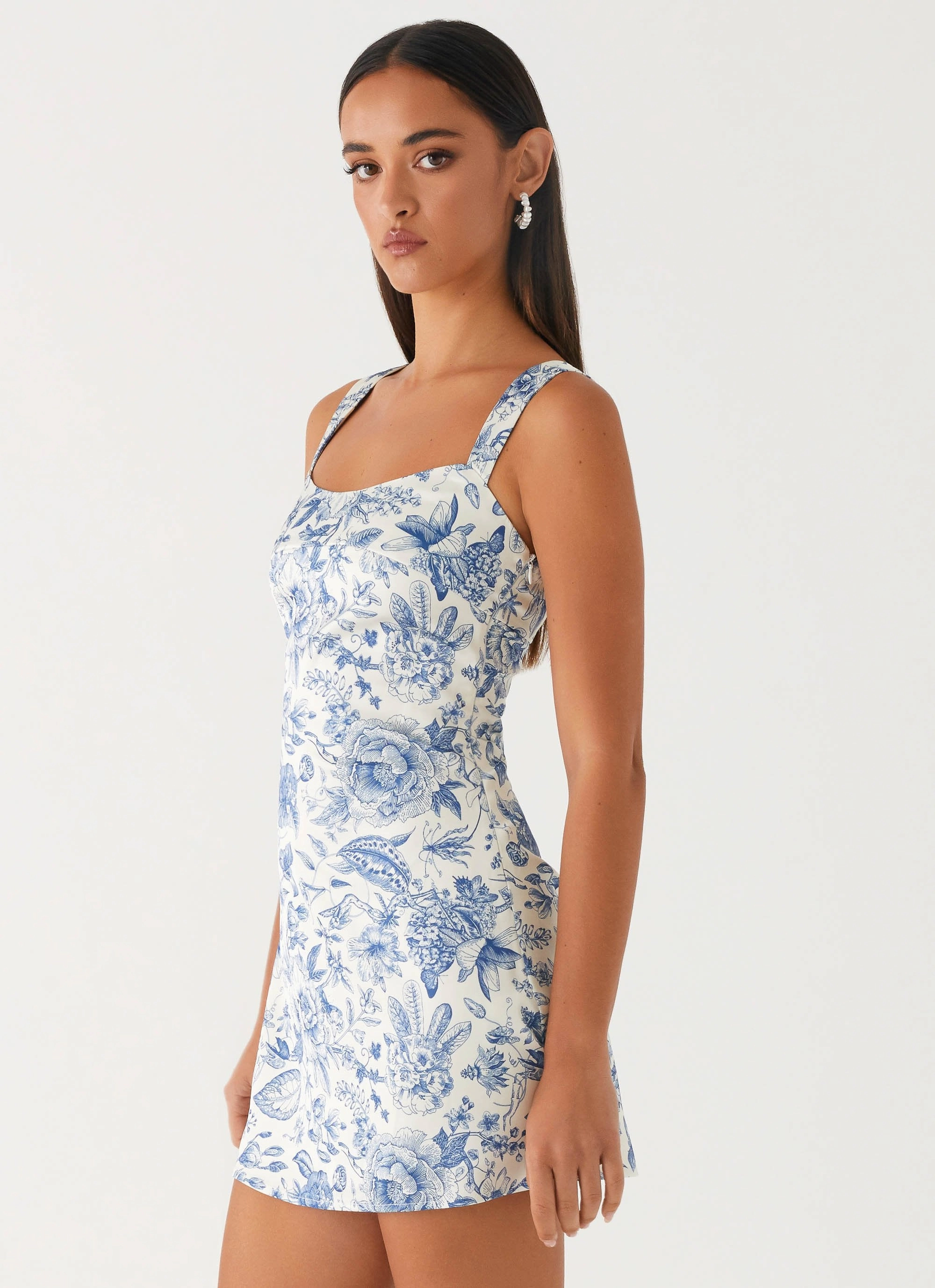 Odette Satin Mini Dress - Blue Paisley Night Party