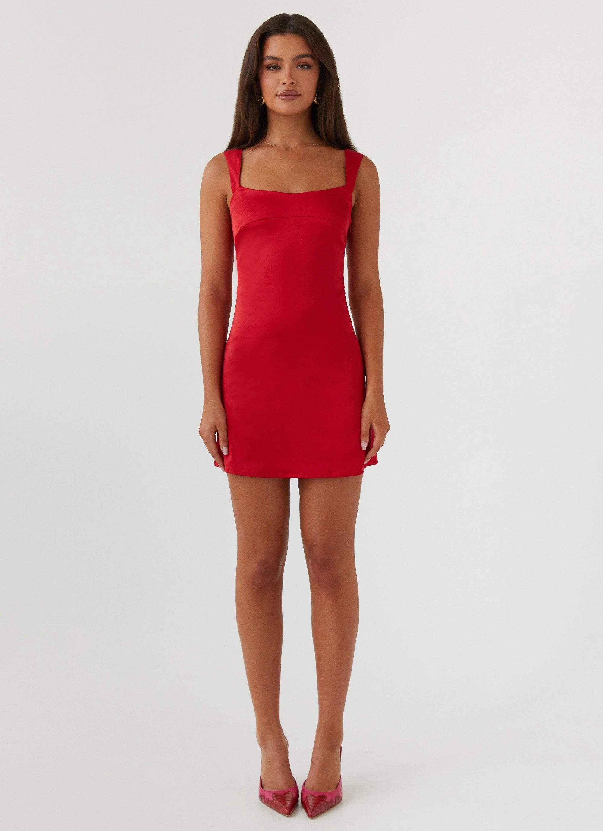 Odette Satin Mini Dress - Red Elegant Layer