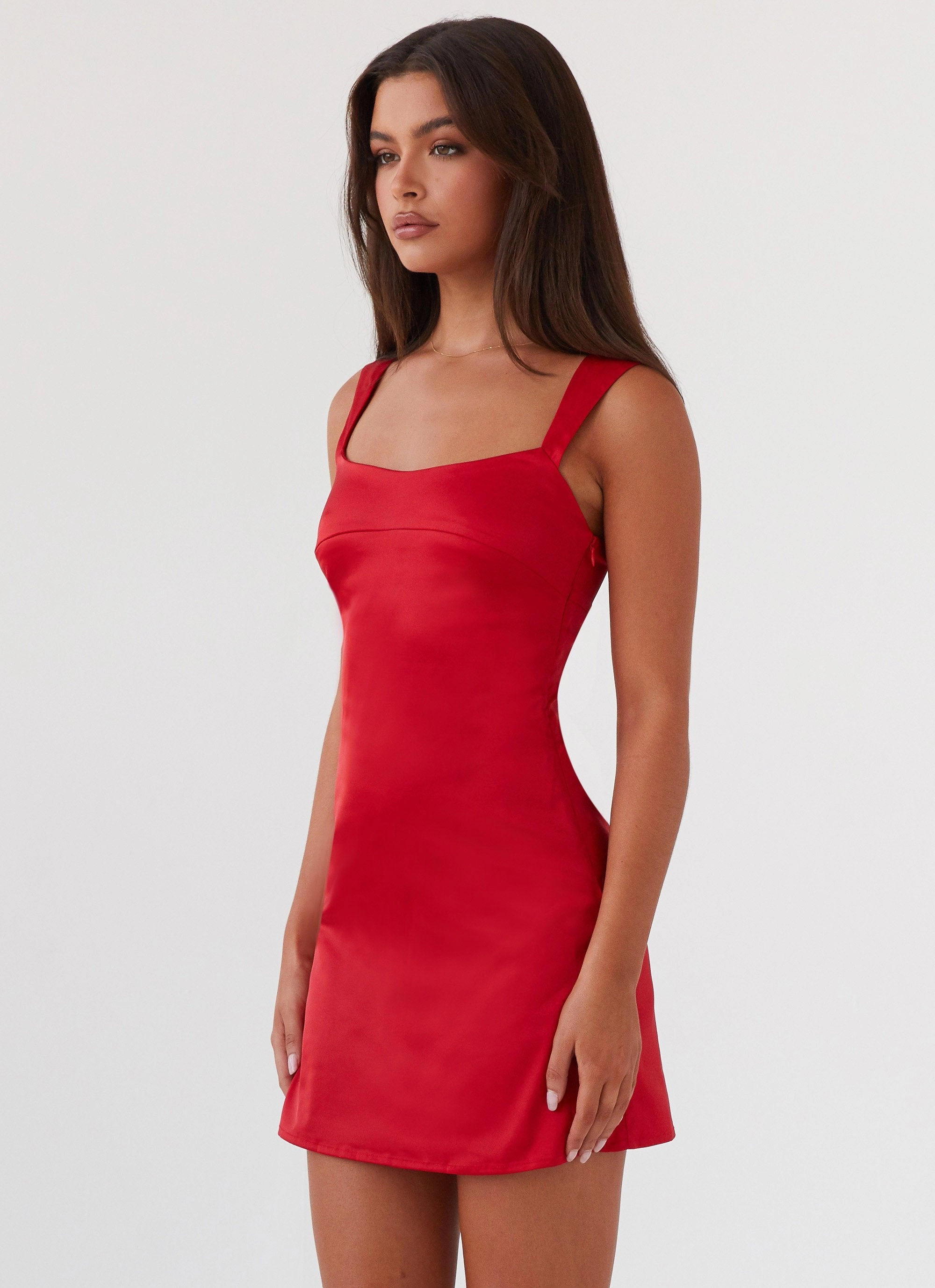Odette Satin Mini Dress - Red Sleek Silhouette Dry-Clean-Only