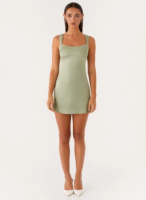 Live Soft Odette Satin Mini Dress - Sage