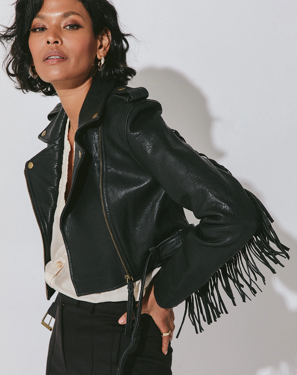 spandex blend Harrison Leather Jacket | Black