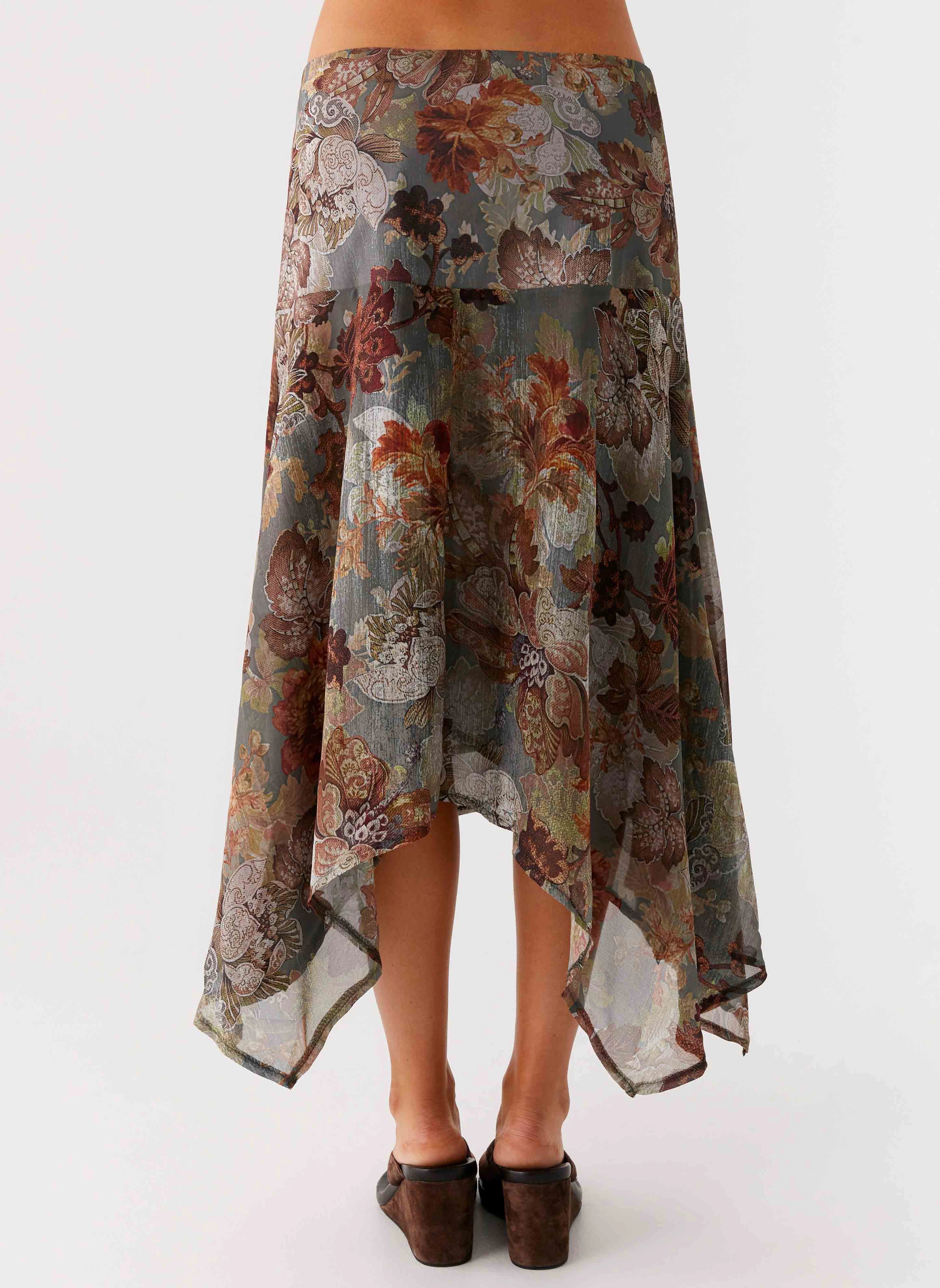 Rosewood Low Rise Midi Skirt - Vintage Blossom Chic casual Flexible Fabric