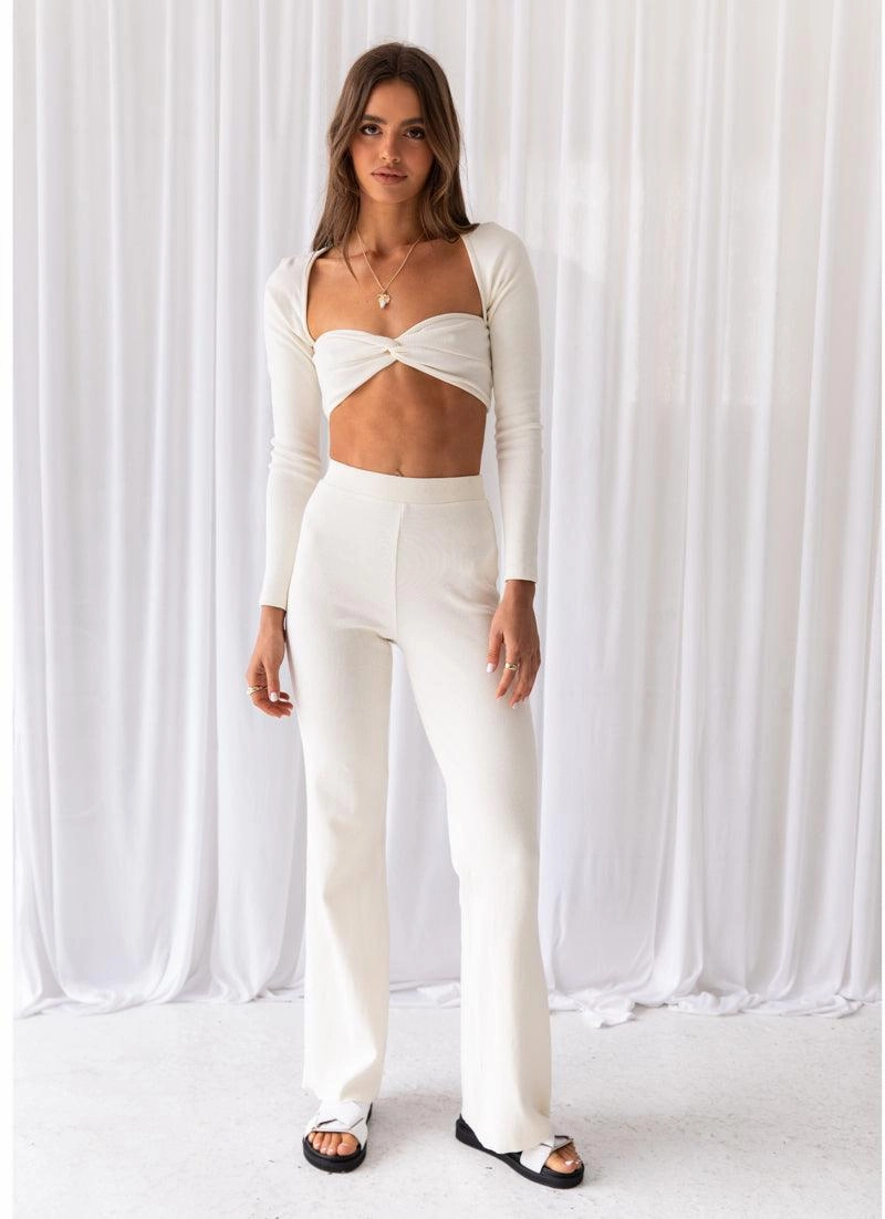 Taped Seams Ventilation System First Class Organic Cotton Rib Crop Top - Ivory