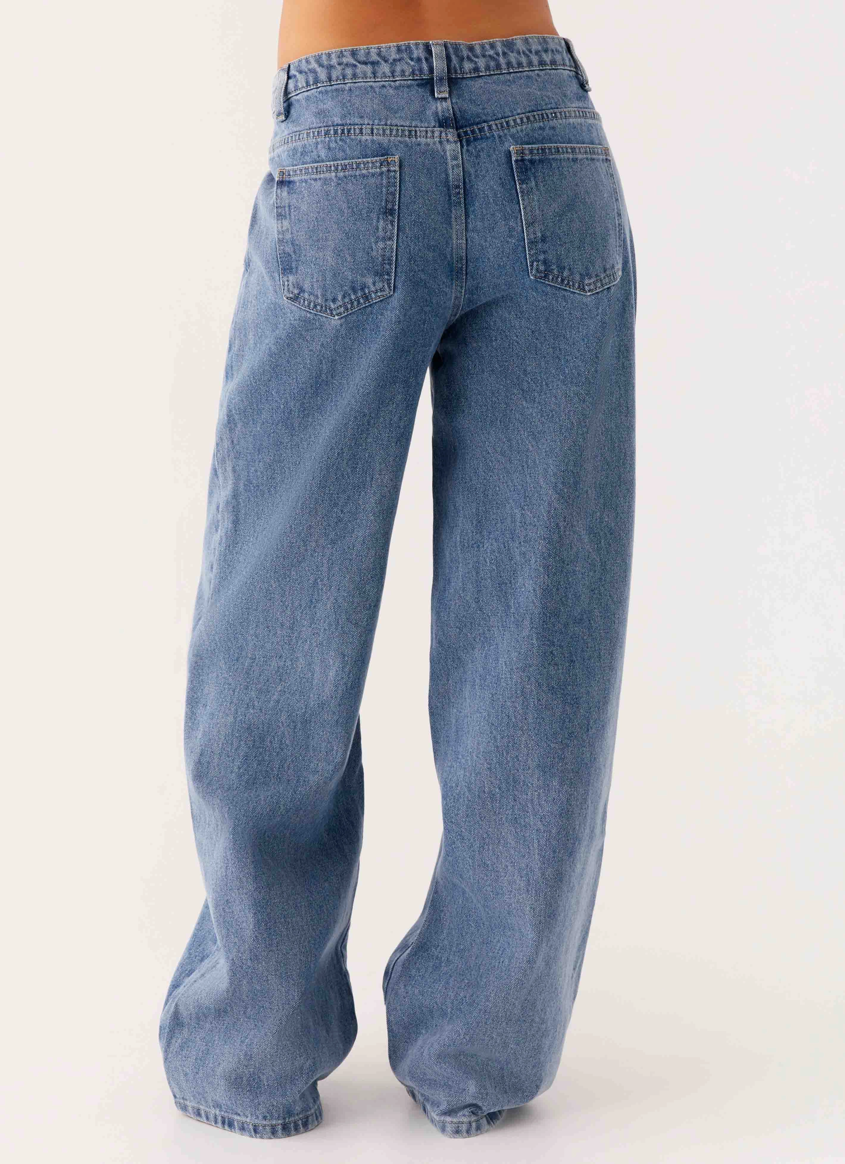 Vintage Wash Fashionable Look Keanna Low Rise Denim Jeans - Blue Denim