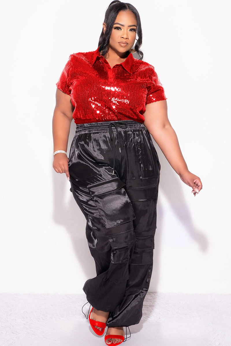 QuickDry Final Sale Plus Size Collar Sequin Top in Red