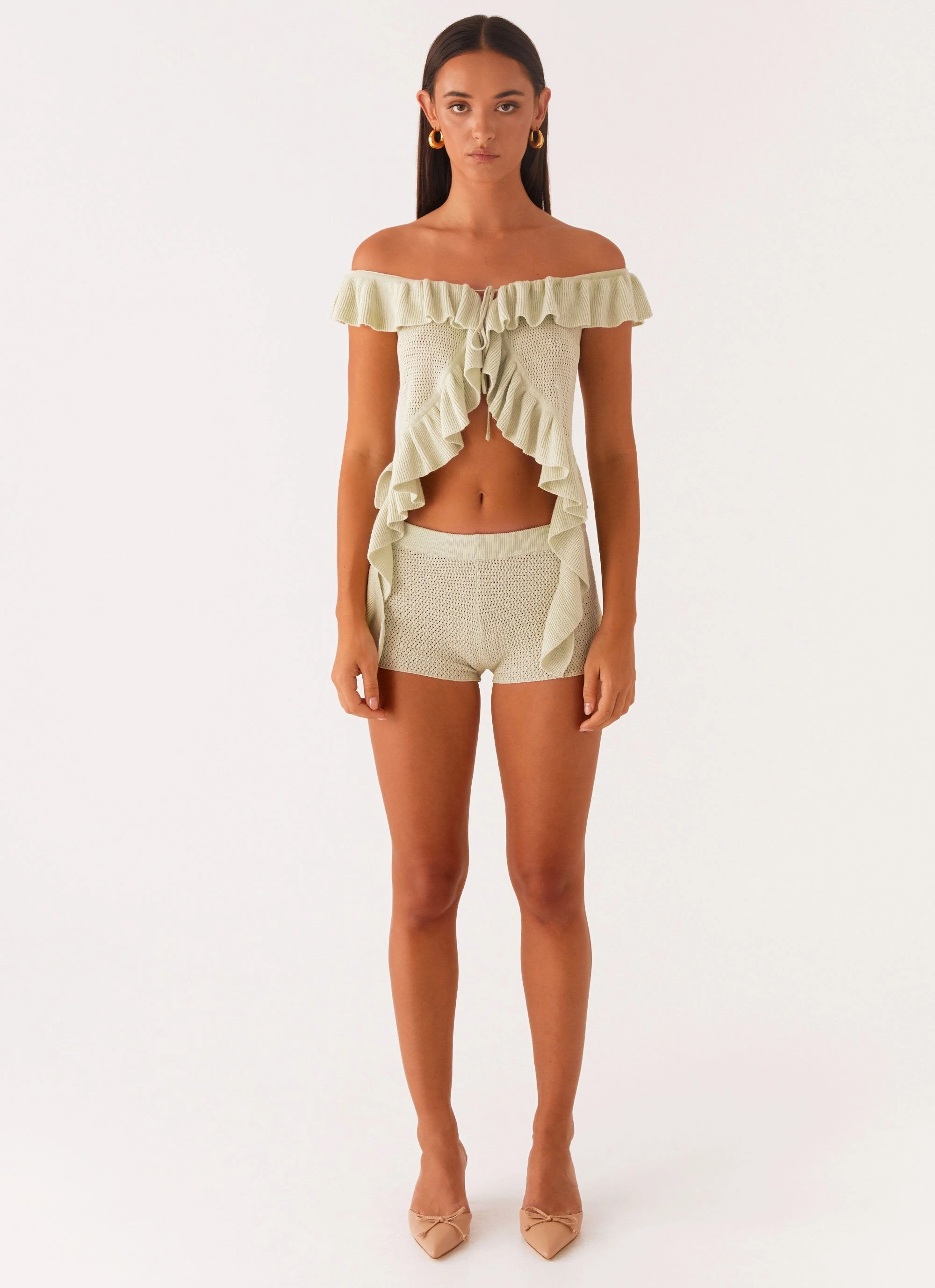 Summer Polo All Day Comfort Bowen Off Shoulder Knit Top - Mint