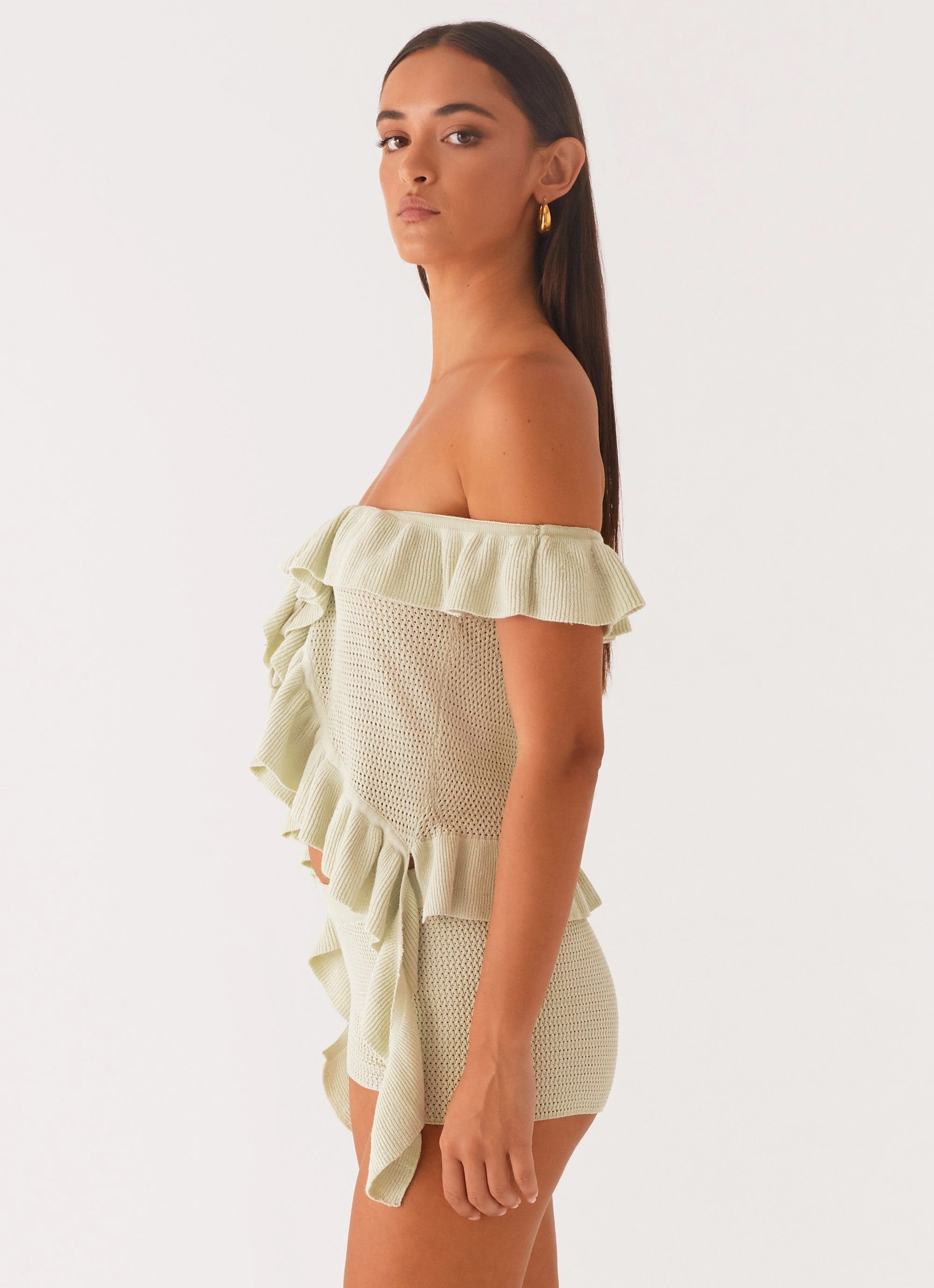 Modular Layering System Bowen Off Shoulder Knit Top - Mint