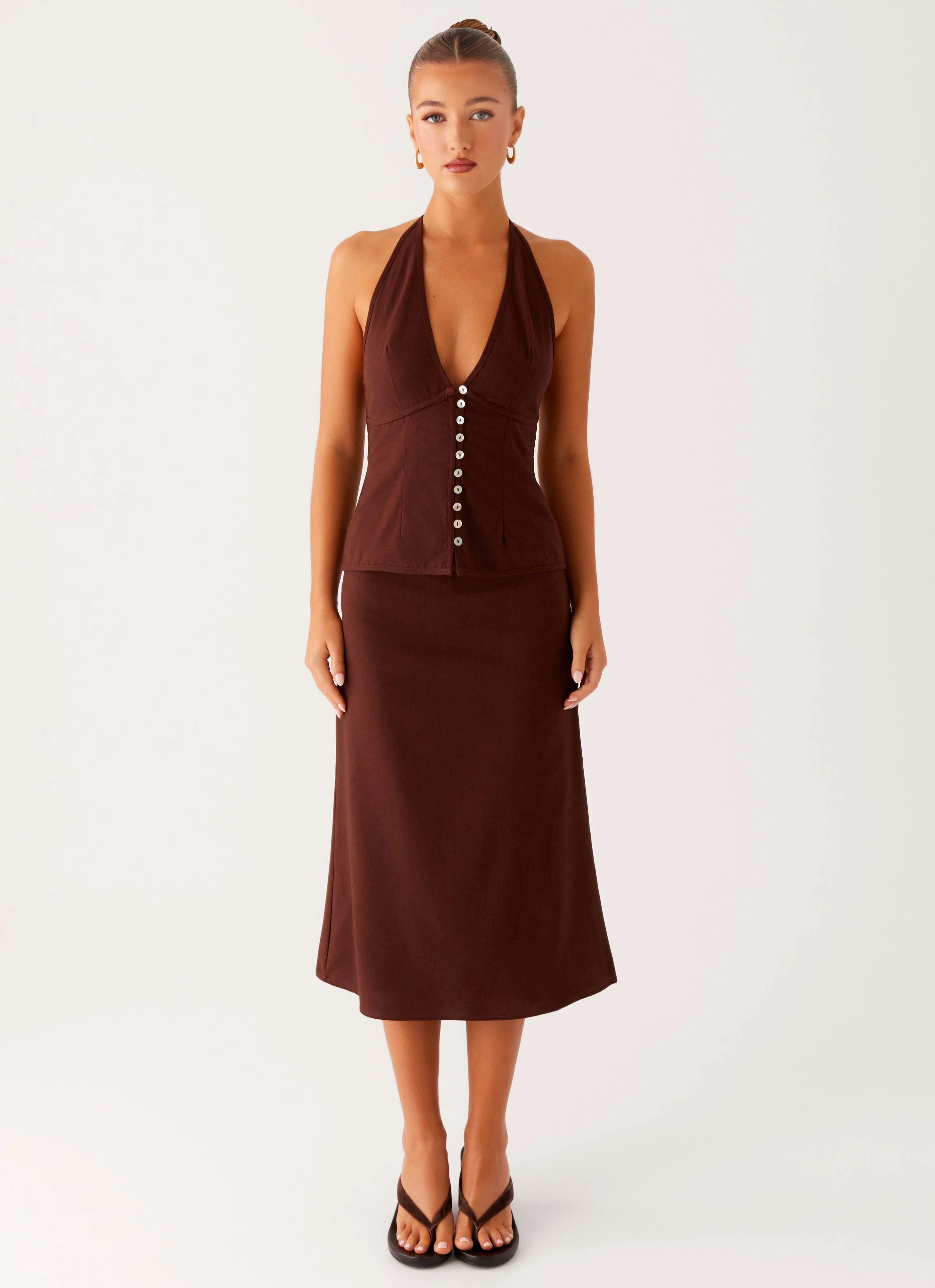 Esther Top - Chocolate Moisture Management Fabric DoubleStitched Hem