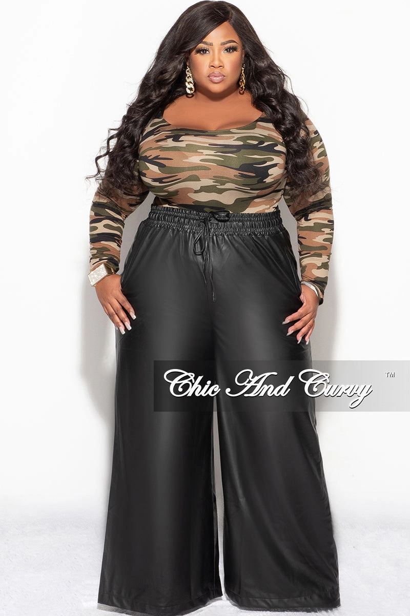 Formal Look Final Sale Plus Size Long Sleeve Bodysuit in Olive and Sand Camouflage Print (Light)